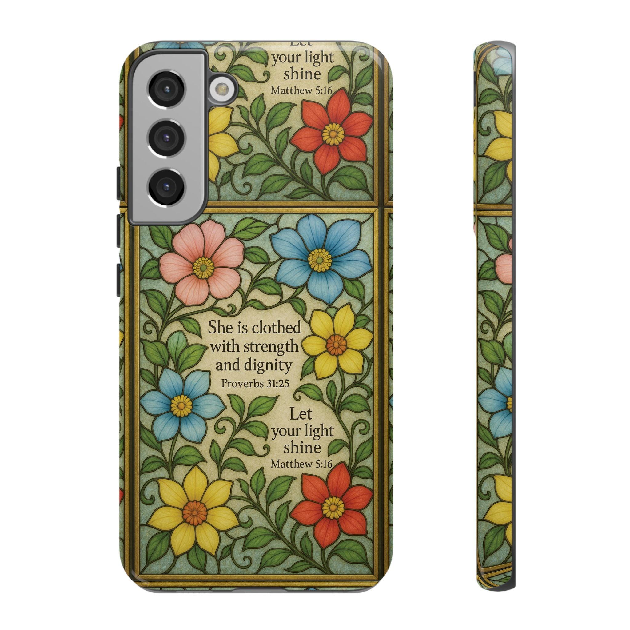Pastel Floral Stained Glass Bible Verse Phone Case Christian Affirmation, Soft Faith Design, iPhone Samsung Google, Inspirational Gift for HerGift for Christians