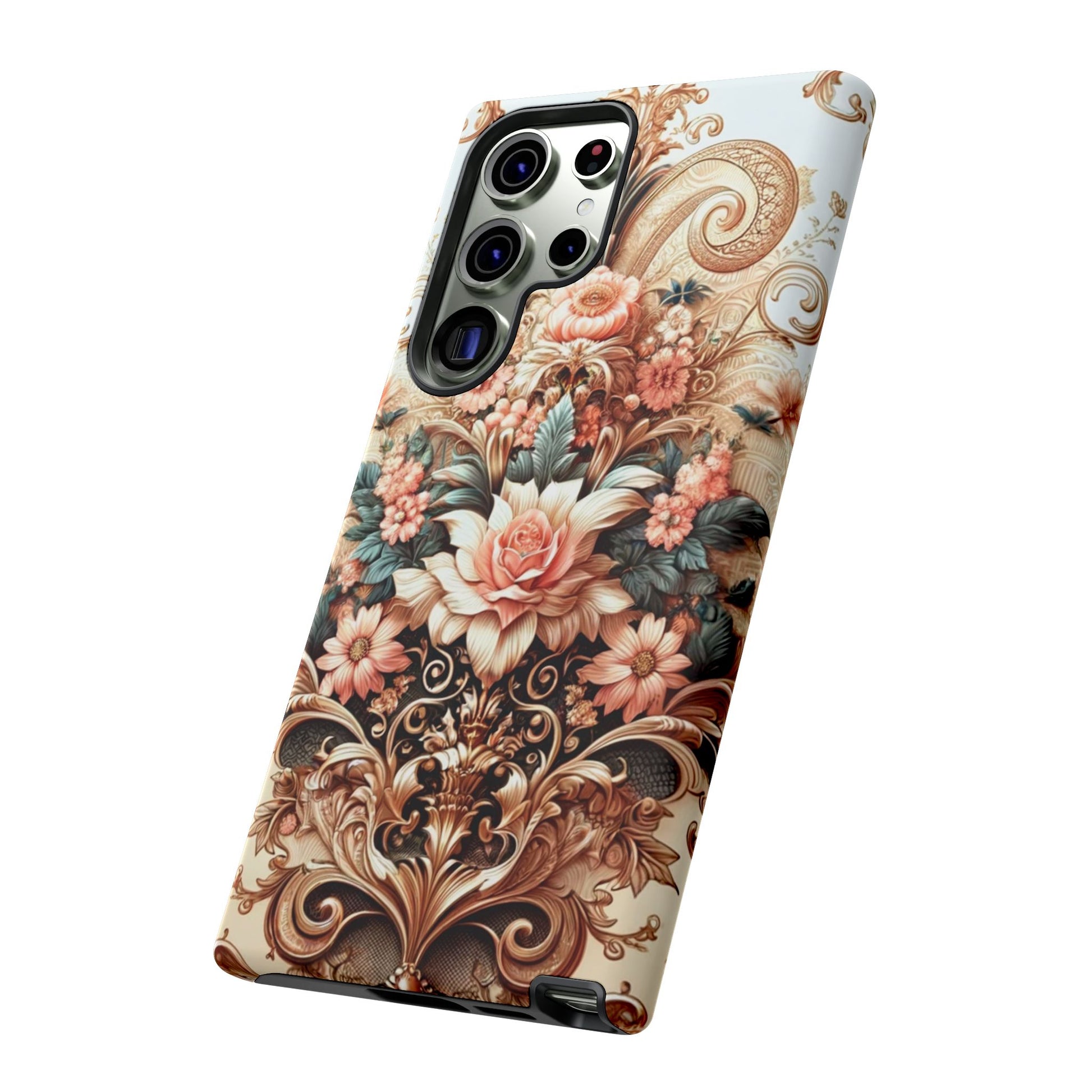 Gold Design Luxury Phone Tough Case Floral Elegant Durable Stylish for Modern Devices iPhone 17, 16, 15, Samsung iPhone Samsung Accessory Gift for Her