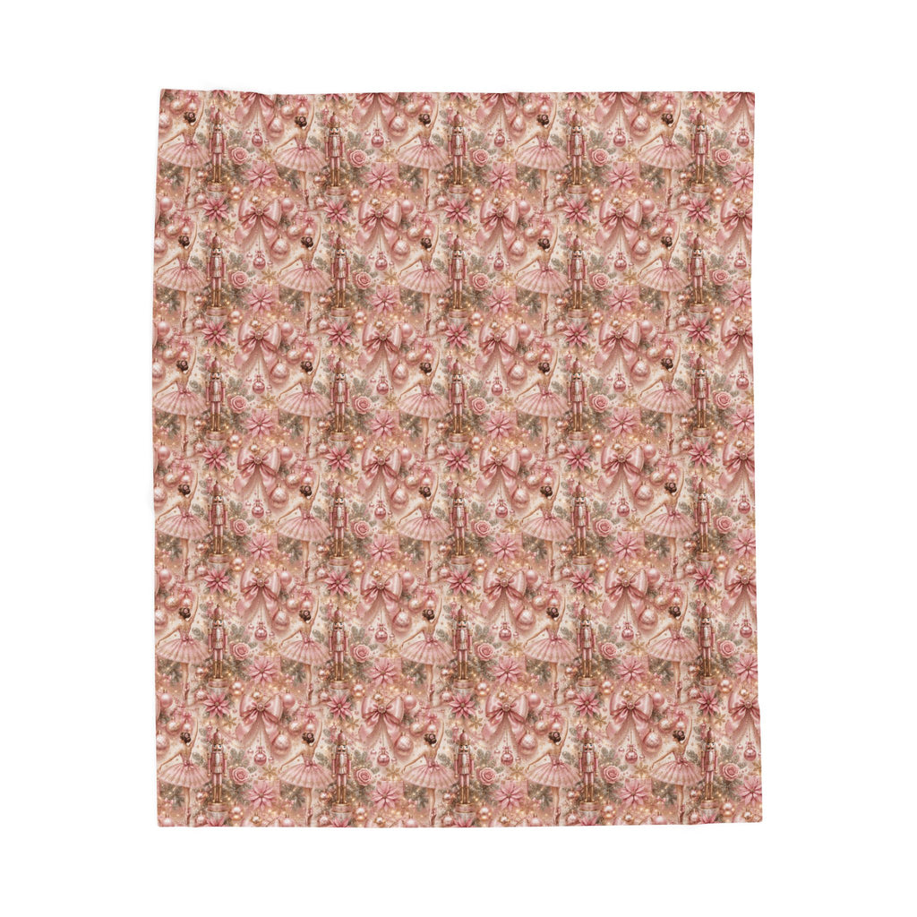 Velveteen Plush Blanket - Pink Ballerina and Nutcracker Bows Christmas