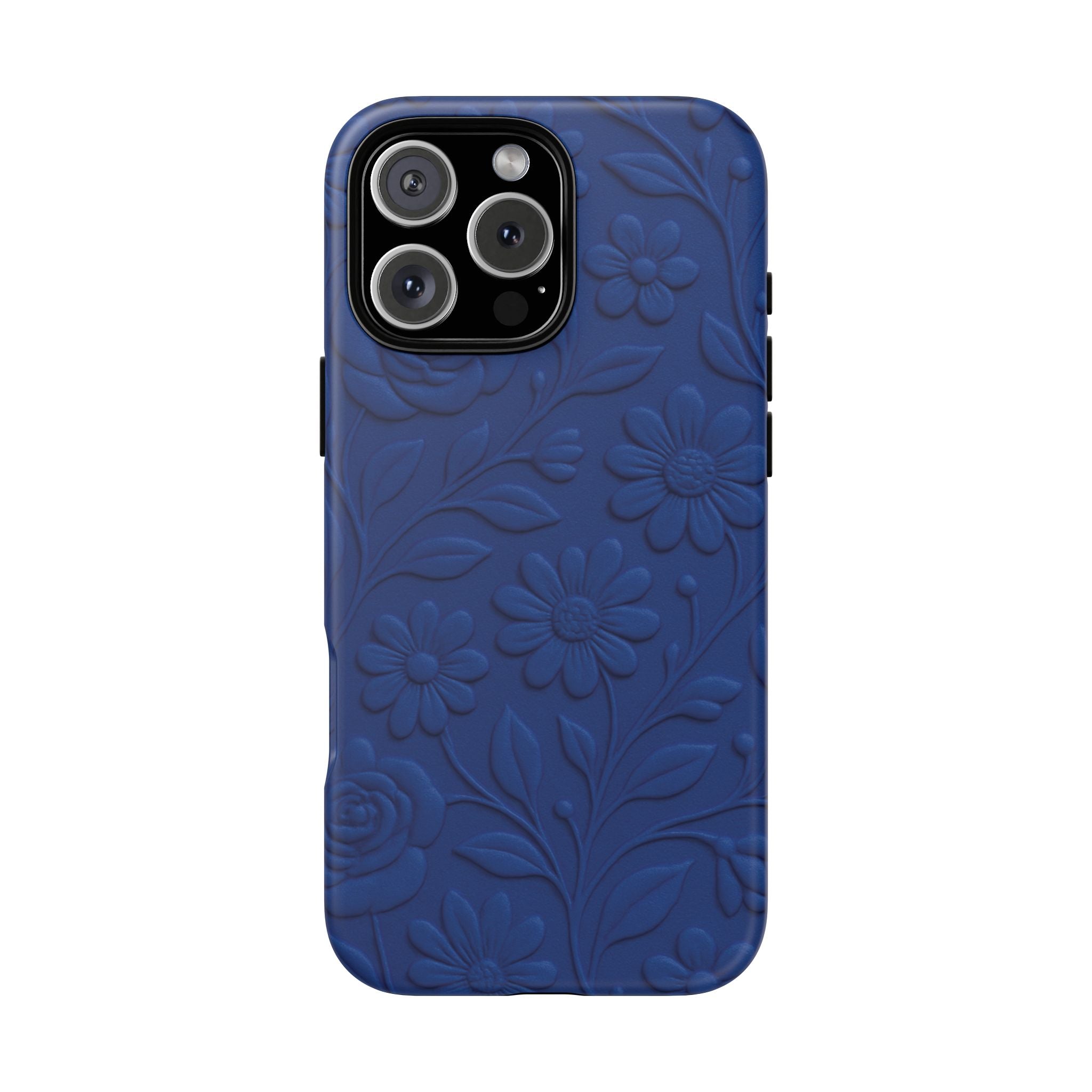 3D Illusion Floral Cobalt Blue Phone Case Elegant Raised Flower Design, Seamless Textured Look, Durable & Stylish Protection for iPhone and Android Models Fits iPhone & Samsung Models