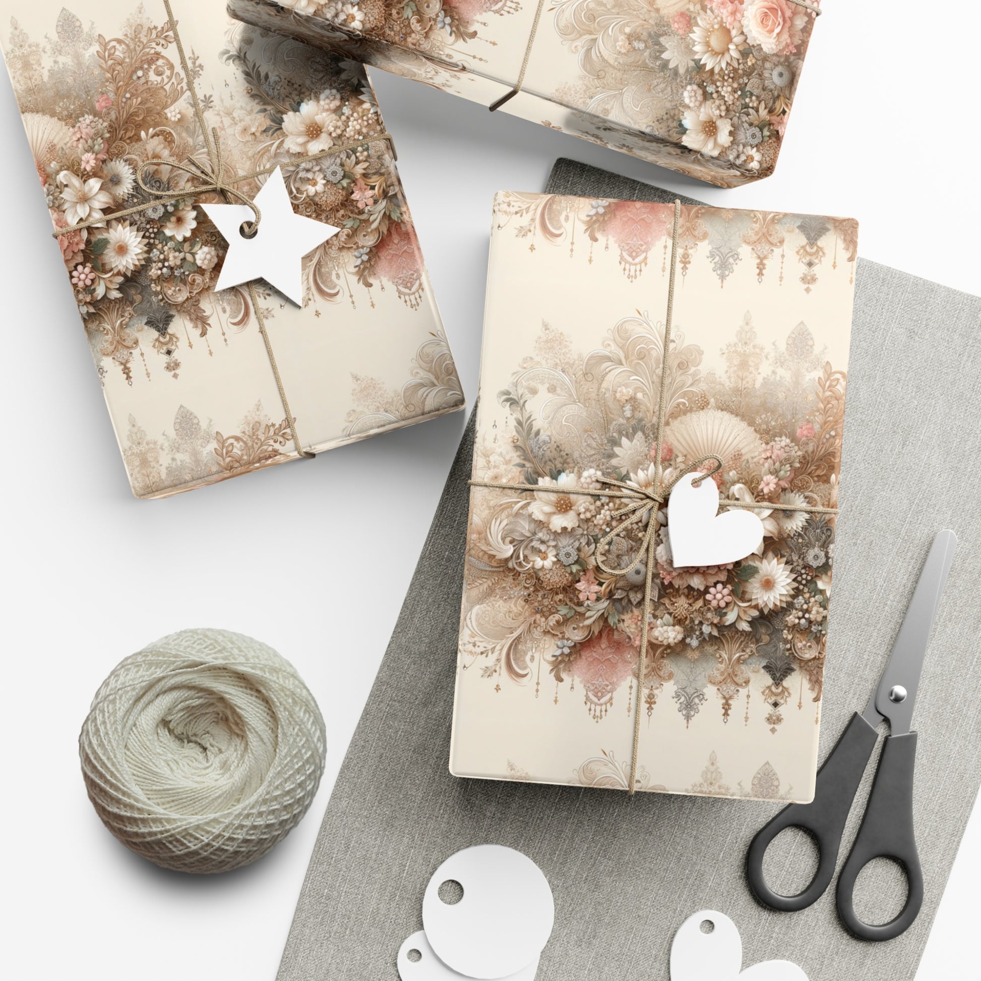 Elegant Vintage Lace Floral Symphony Timeless Wrapping Paper Perfect for Weddings, Bridal & Baby Showers Eco-Friendly, All Occasion.