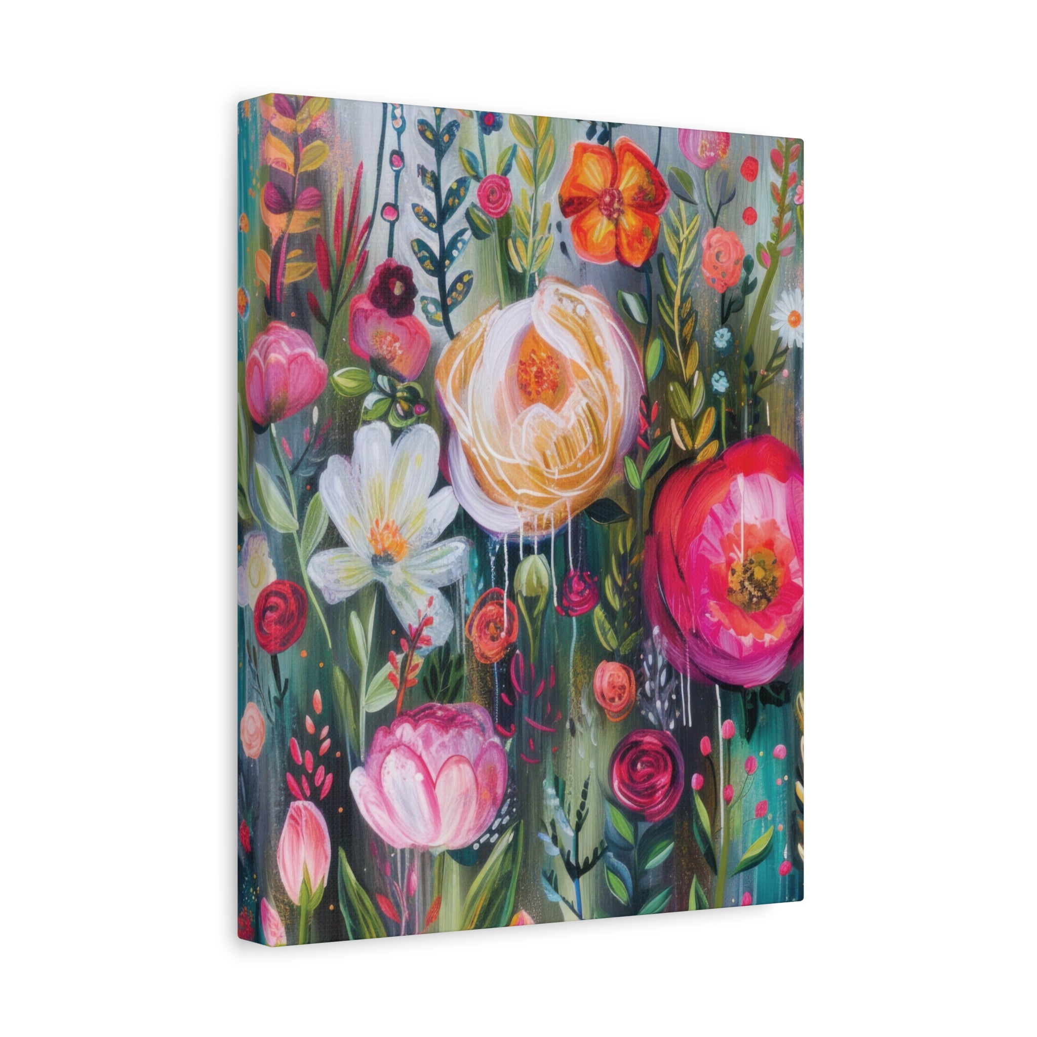 Watercolor Boho Floral Wall Art Matte Canvas Stretched, Vibrant Botanical Design, Perfect for Living Room, Bedroom, or Office Decor, Adds a Stylish Touch to Any Space - MRSBYVALLE