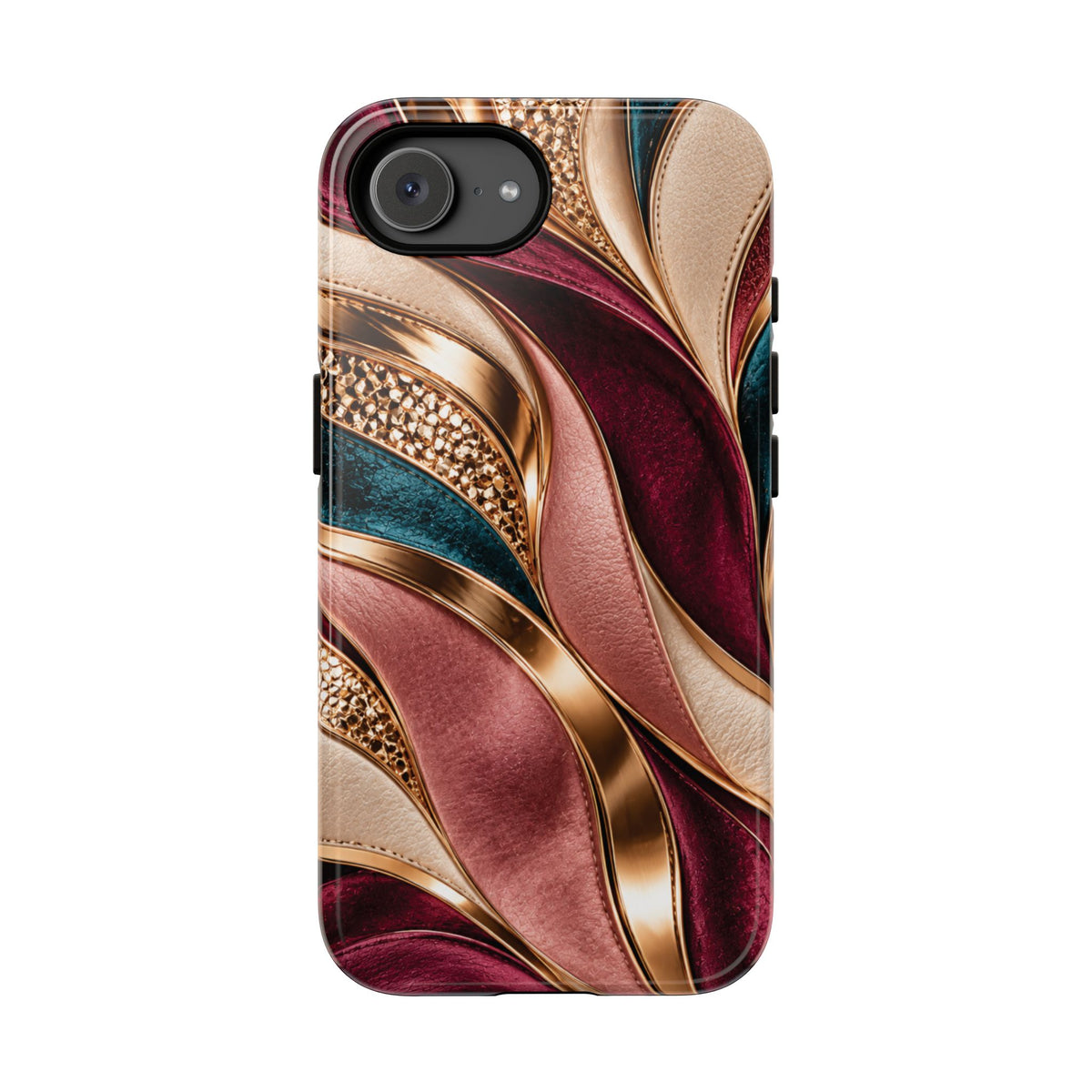 Lux Marble Waves Phone Case Metallic Burgundy, Teal Gold Protective Cover iPhone 18