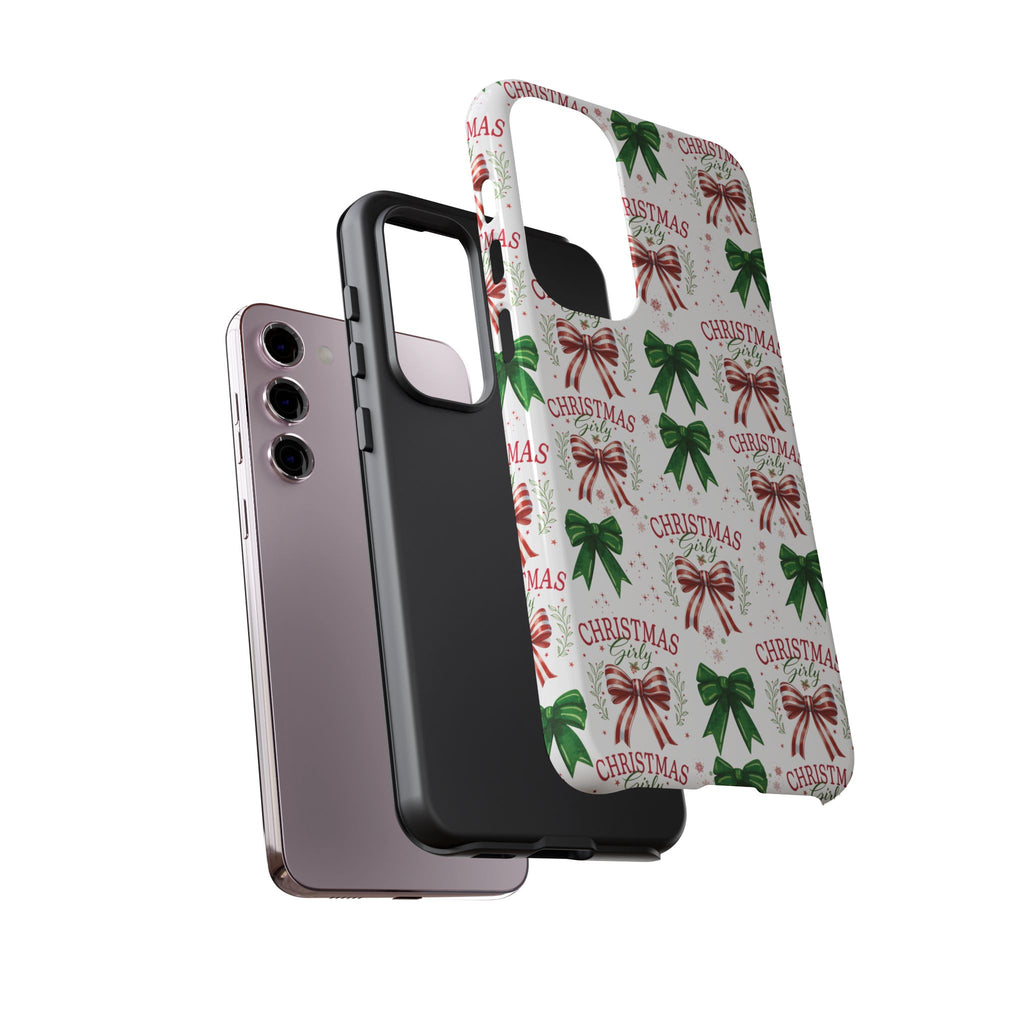 Girly Christmas Coquette Bows Pastel Phone Case for iPhone 17 16 15 23 Samsung, and Pixel | Stylish Protective Cover Gift for Her Perfect for Floral Lover