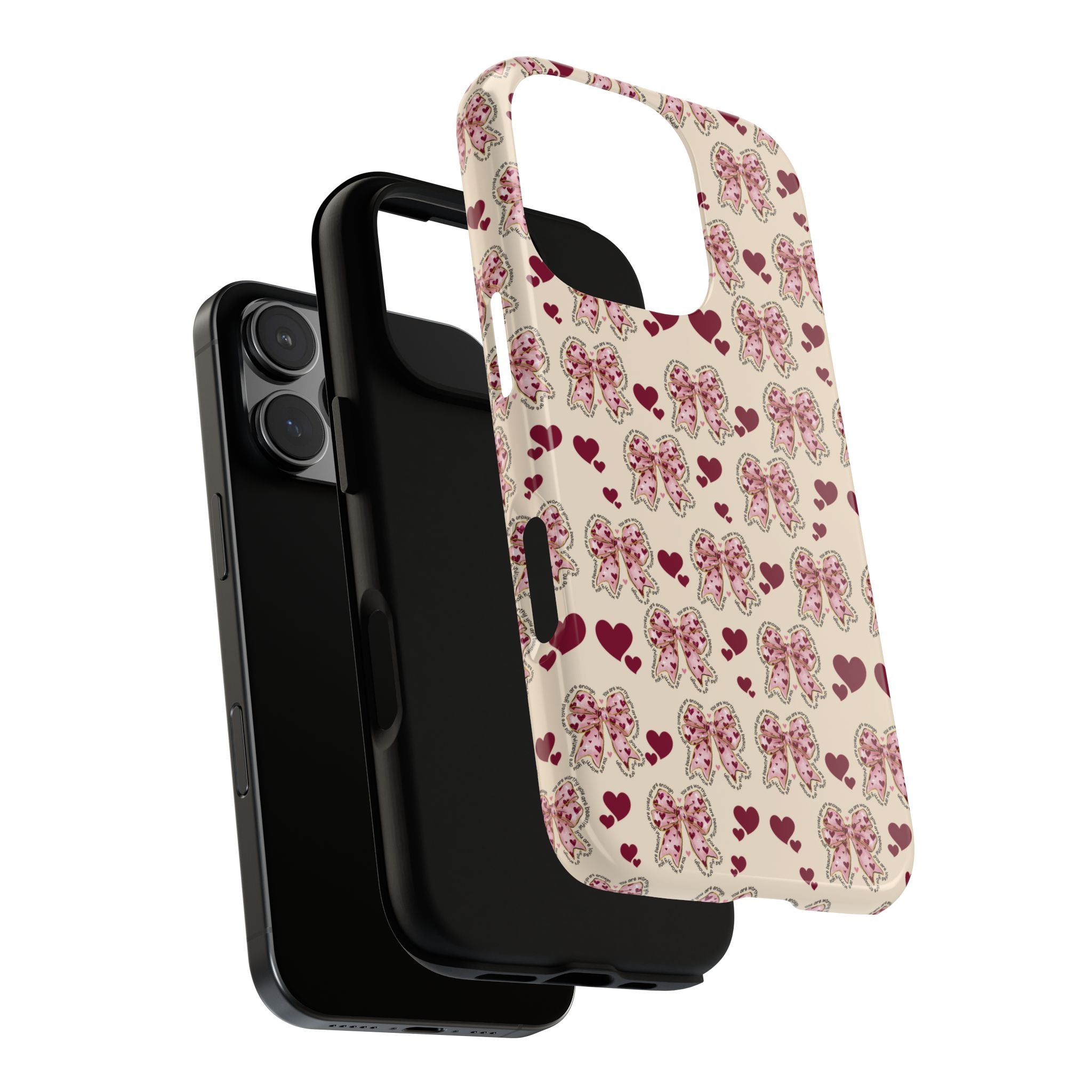 Charming Hearts & Pink Bows Phone Case Stylish & Durable Protection for Your Device | Scratch-Resistant, Slim Fit, and Lightweight Design for Everyday Use for iPhone & Android | Fresh Nature-Inspired Design!
