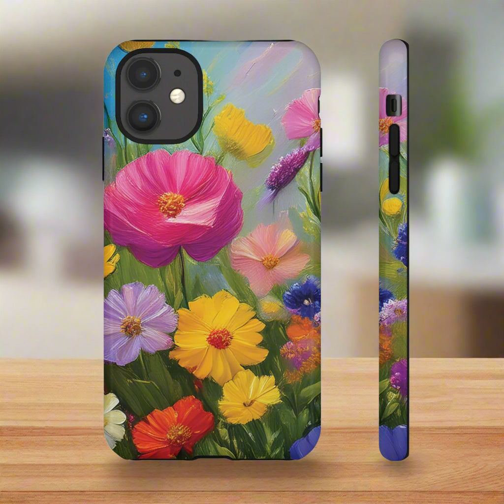 Phone case with colorful floral design on a white background