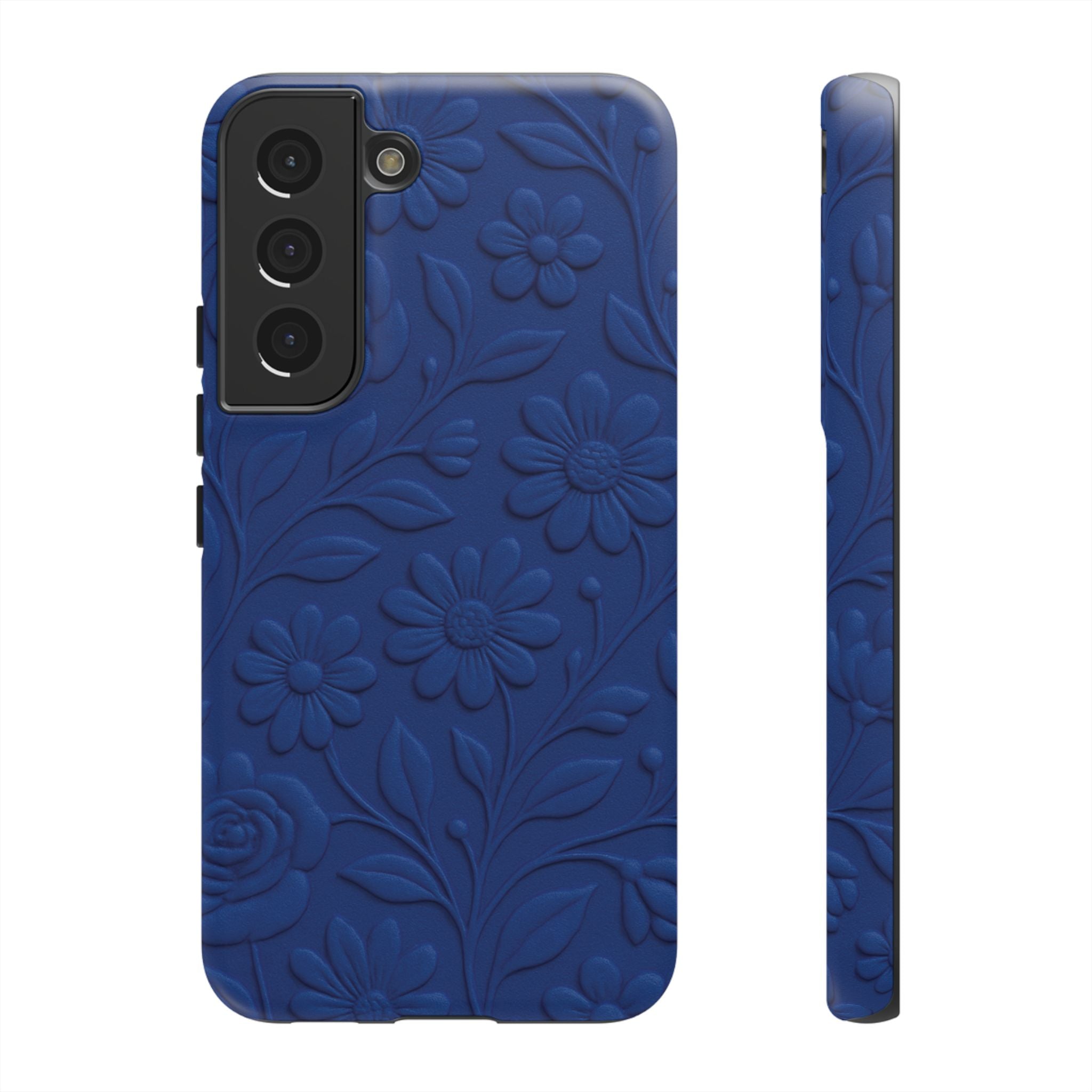 3D Illusion Floral Cobalt Blue Phone Case Elegant Raised Flower Design, Seamless Textured Look, Durable & Stylish Protection for iPhone and Android Models Fits iPhone & Samsung Models