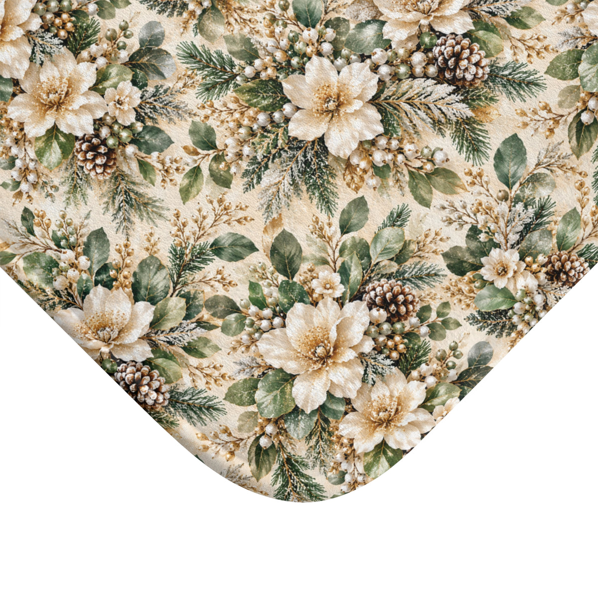 Sage Green & Champagne Floral Memory Foam Bath Mat