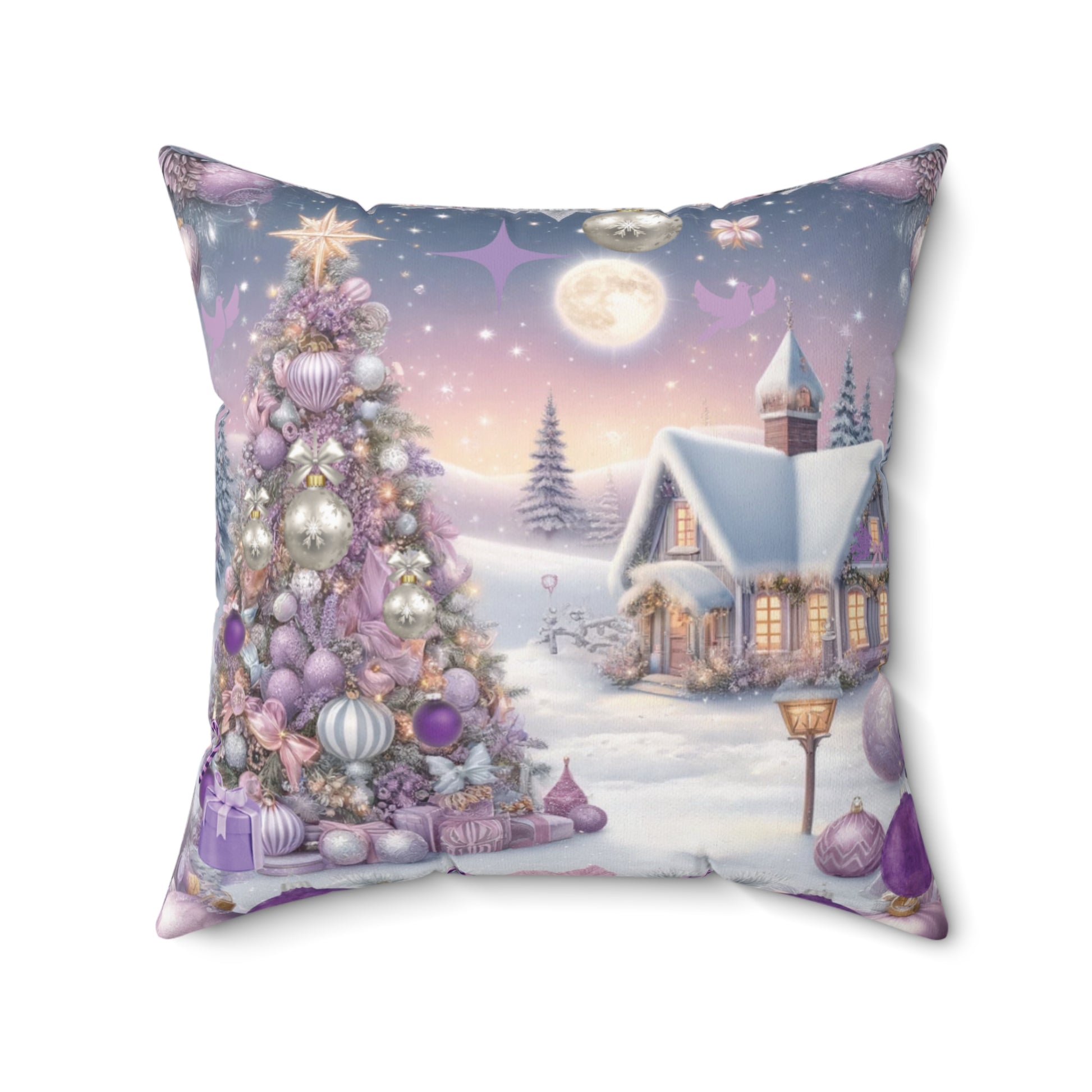 Christmas Lavender Design Square Pillow Elegant Holiday Decor Perfect for Your Seasonal Decorations Perfect Accent for Living Rooms, Bedrooms, Soft, Durable, Pillow Gift New House, Bridal Shower Gift - MRSBYVALLE