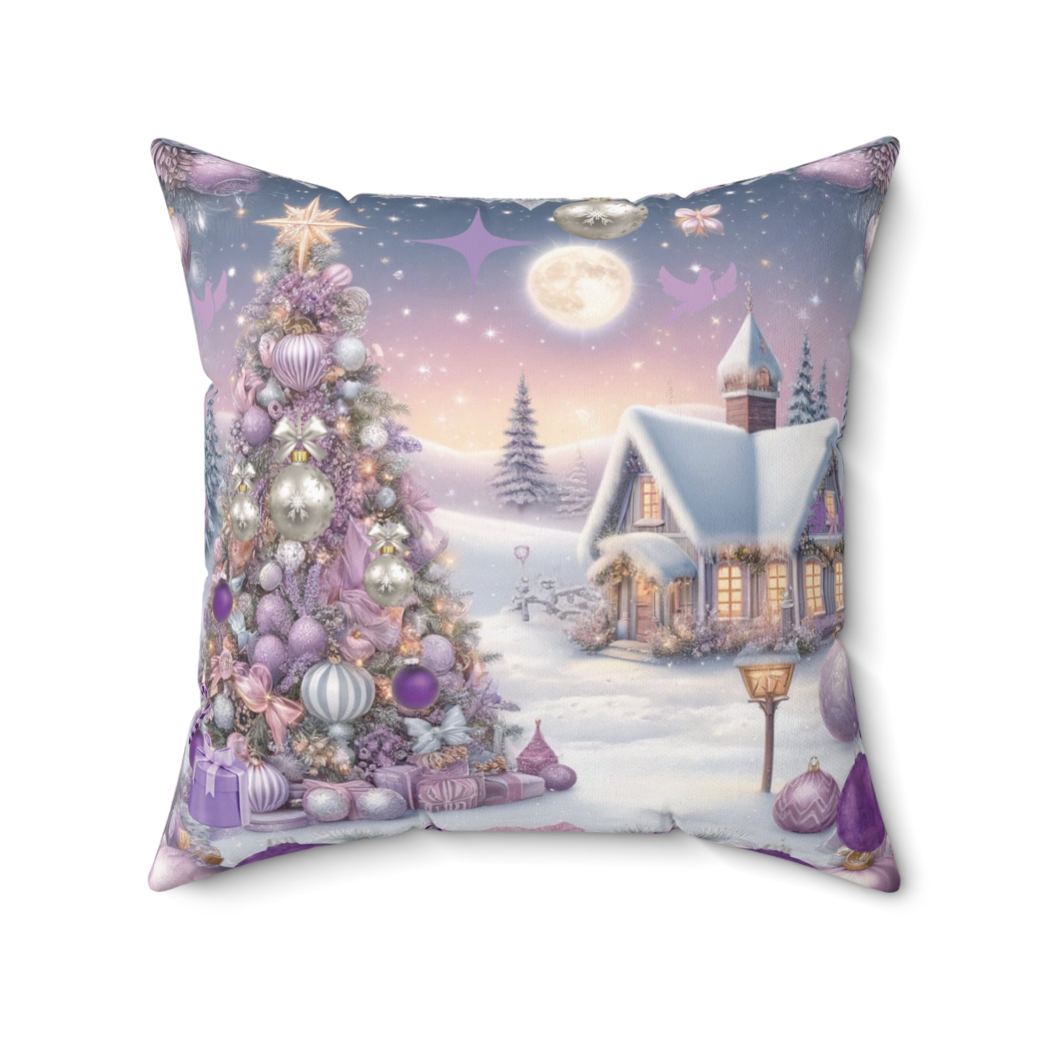 Christmas Lavender Design Square Pillow Elegant Holiday Decor Perfect for Your Seasonal Decorations Perfect Accent for Living Rooms, Bedrooms, Soft, Durable, Pillow Gift New House, Bridal Shower Gift - MRSBYVALLE