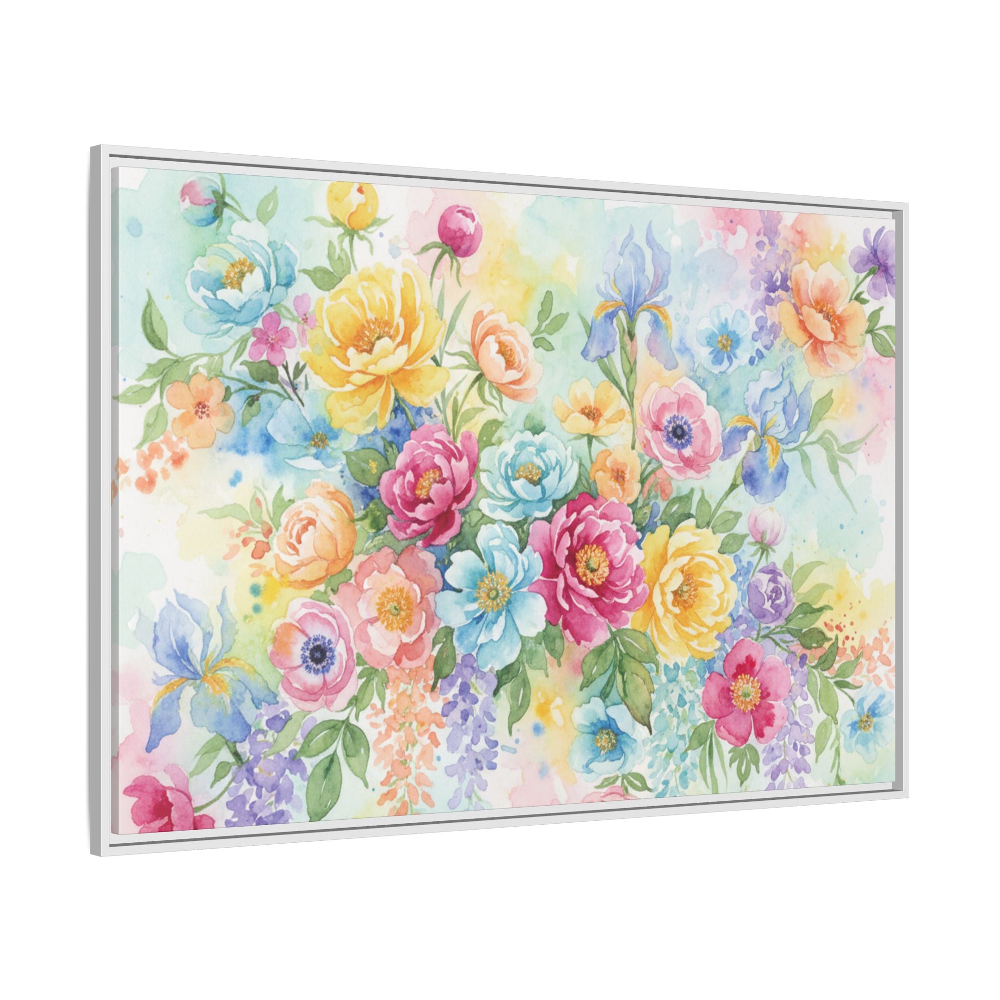 Toile Bouquet Floral Aquarelle, Art Mural Mat Encadré | Art Mural Multicolore