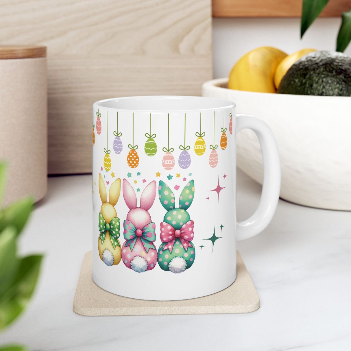 Cute Bunny Bows Mug Adorable Easter Rabbit Design, Available in 11oz & 15oz, Spring Coffee Cup, Bunny Lover Gift, Fun and Cheerful Hot Beverage Mug
