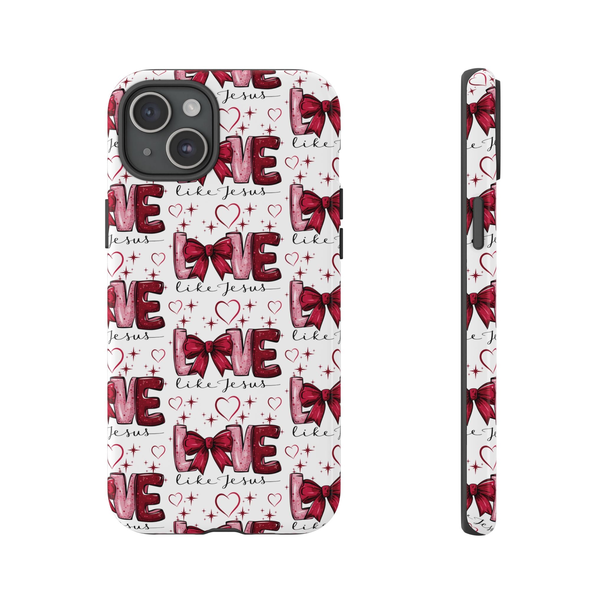 Love Like Jesus Red Bows and Hearts—Tough, Faithful Phone Cases & Religious iPhone Accessories: Protect Your Device & Show Your Faith