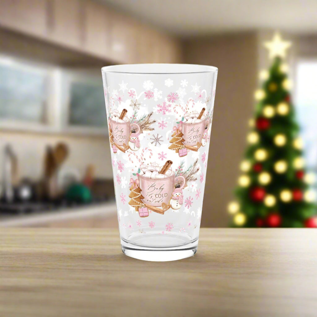 Baby it's Cold Outside Pint Glass Retro Christmas Design | Unique Holiday Drinkware | Perfect Gifts & Decorations |Ideal Gift for Christmas Celebrations Elegance Durable, Glassware Perfect for Parties - MRSBYVALLE