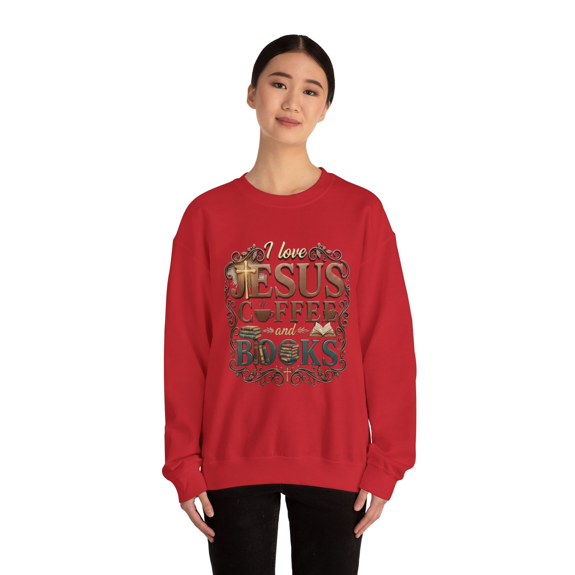 Love Jesus, Coffee & Books Sweatshirt | Christian Unisex Crewneck, Cozy Faith Gift