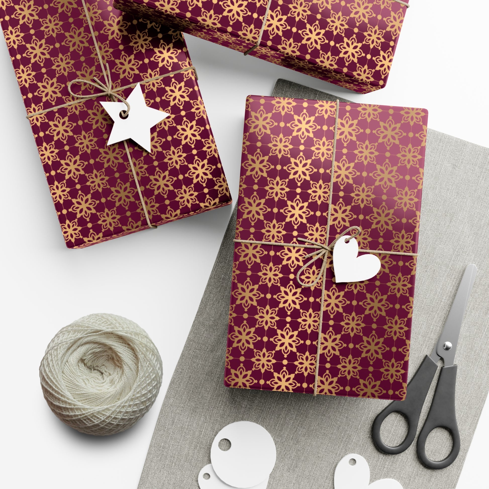 Elegant Luxuries Burgundy Wrapping Paper with Gold Accents Perfect for Christmas Gifts, Weddings, & Special Occasions Premium Quality Gift Wrap for Luxurious Presentation - MRSBYVALLE