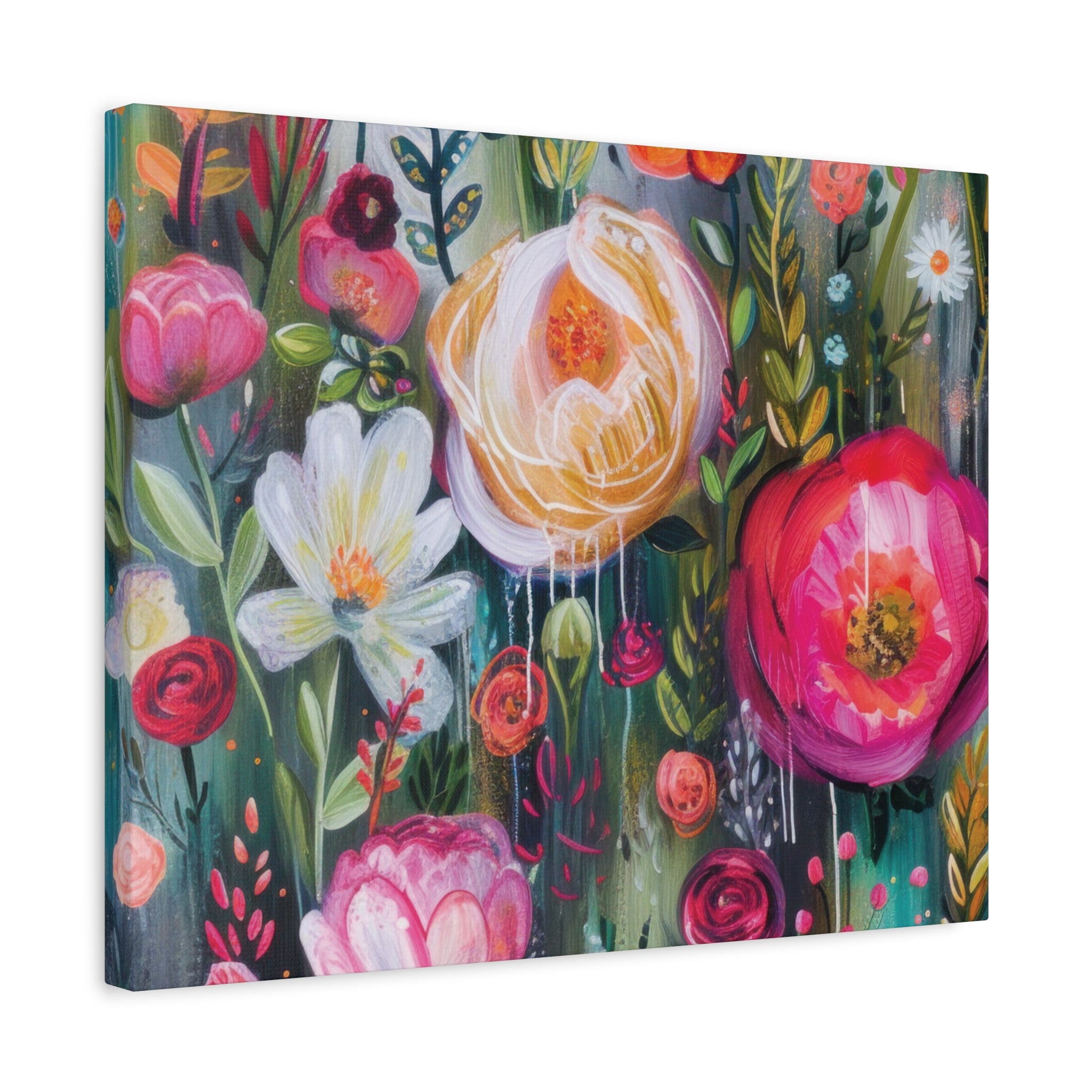Watercolor Boho Floral Wall Art Matte Canvas Stretched, Vibrant Botanical Design, Perfect for Living Room, Bedroom, or Office Decor, Adds a Stylish Touch to Any Space - MRSBYVALLE