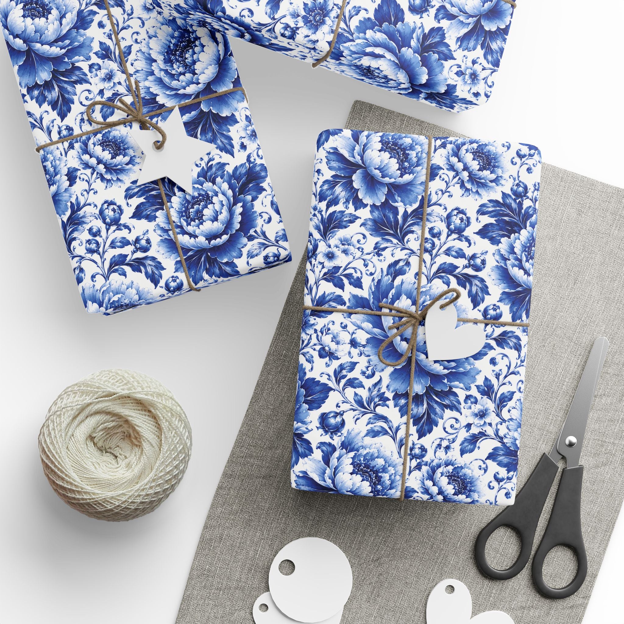 Blue & White Chinoiserie Peony Floral Luxury Gift Wrapping Paper Elegant Gift Wrap for Weddings & Holidays