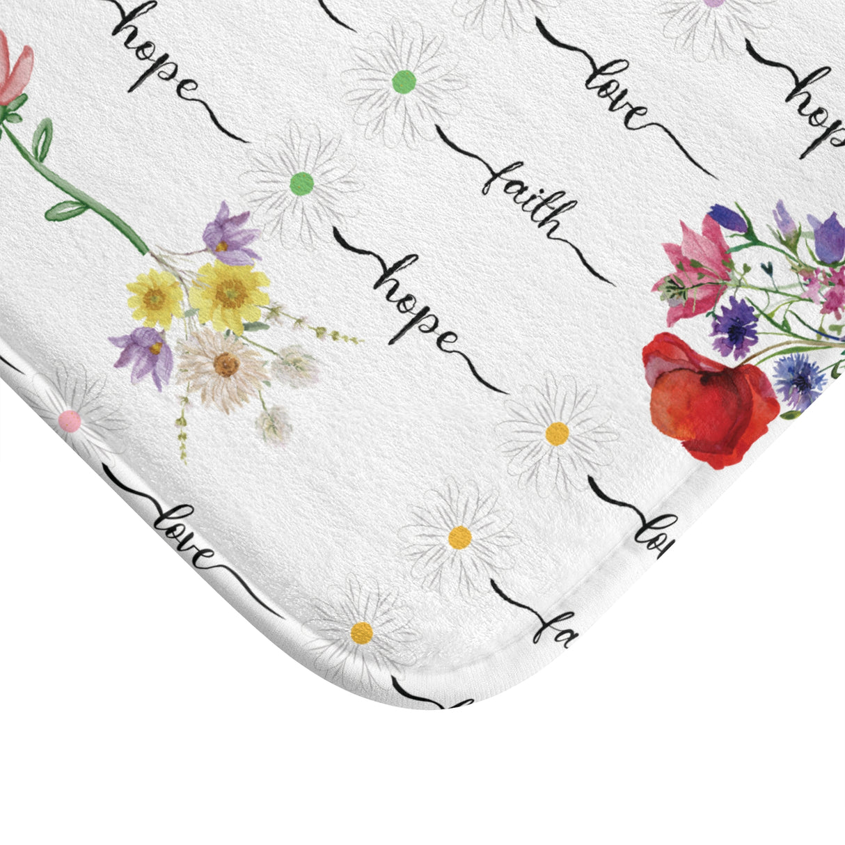 Faith, Love, and Hope Wildflower Bathmat – A Beautiful Blend of Nature’s Charm with Inspiring Words to Uplift Your Spirit and Brighten Your Bathroom