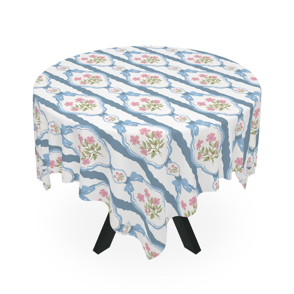 Nappe vintage bleue et rose avec nœuds — Nappe de table romantique à motifs floraux