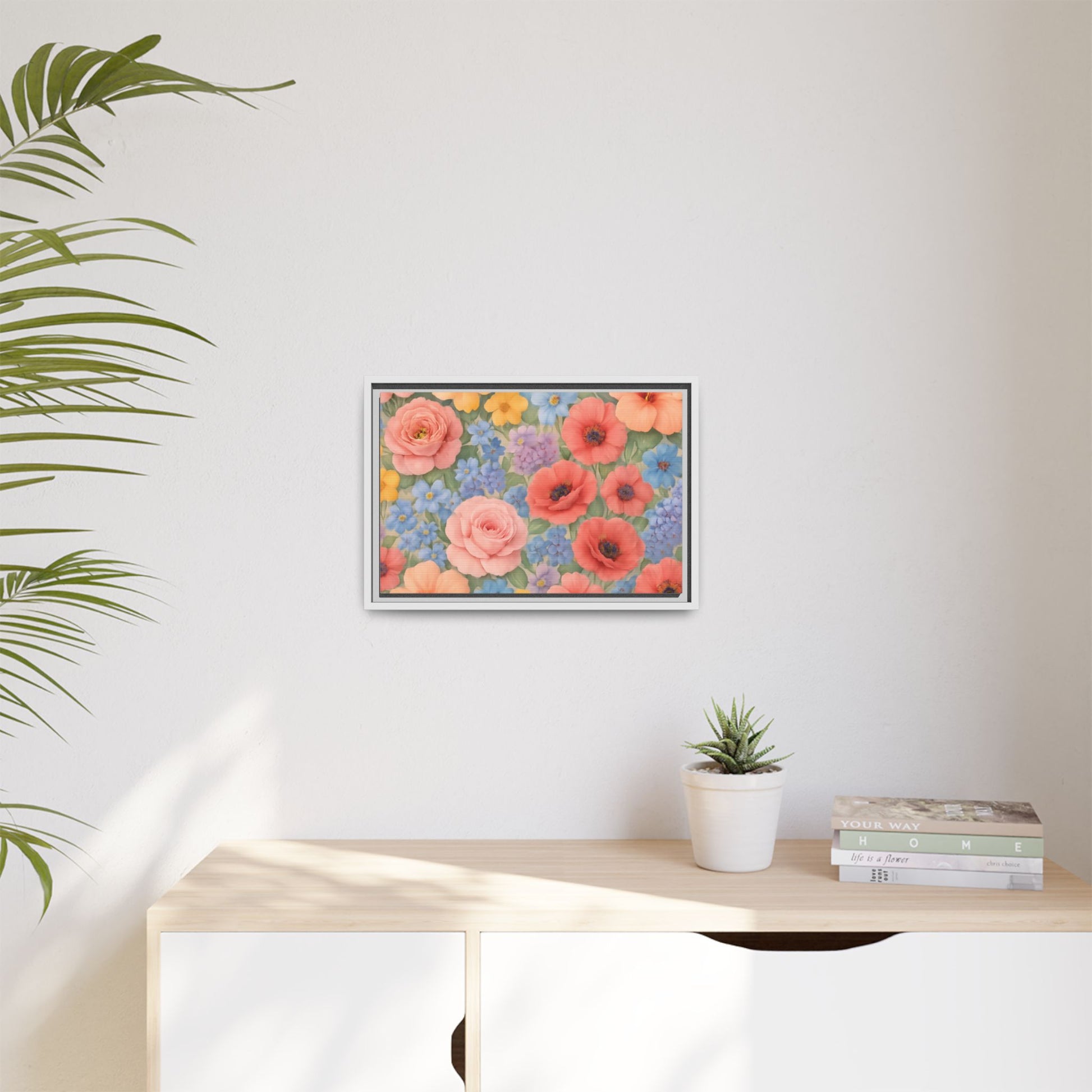 Luxury Framed Floral Canvas – Bold Multi-Color Botanical Wall Art, Elegant Nature-Inspired Accent for Living Room, Bedroom, or Office Décor Gift for Mom