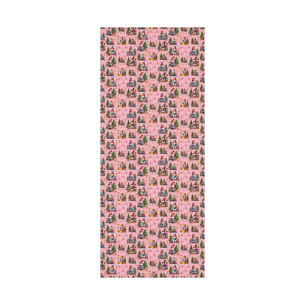 Pink Christmas Snowman Wrapping Paper with Adorable Pink Bows Perfect for Whimsical Christmas Gift Wrap | Festive Holiday Present Wrapping Sheets - MRSBYVALLE