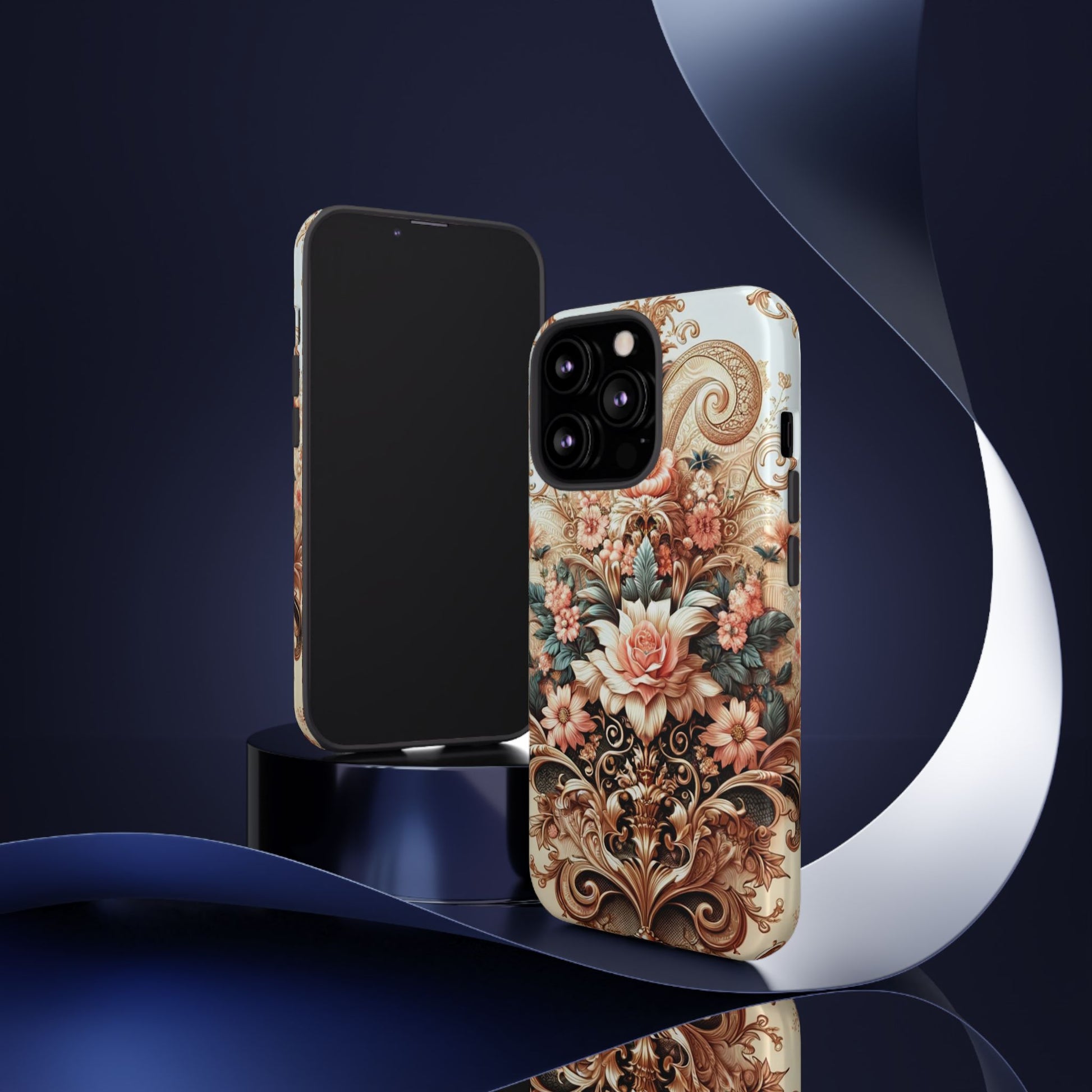 Gold Design Luxury Phone Tough Case Floral Elegant Durable Stylish for Modern Devices iPhone 17, 16, 15, Samsung iPhone Samsung Accessory Gift for Her