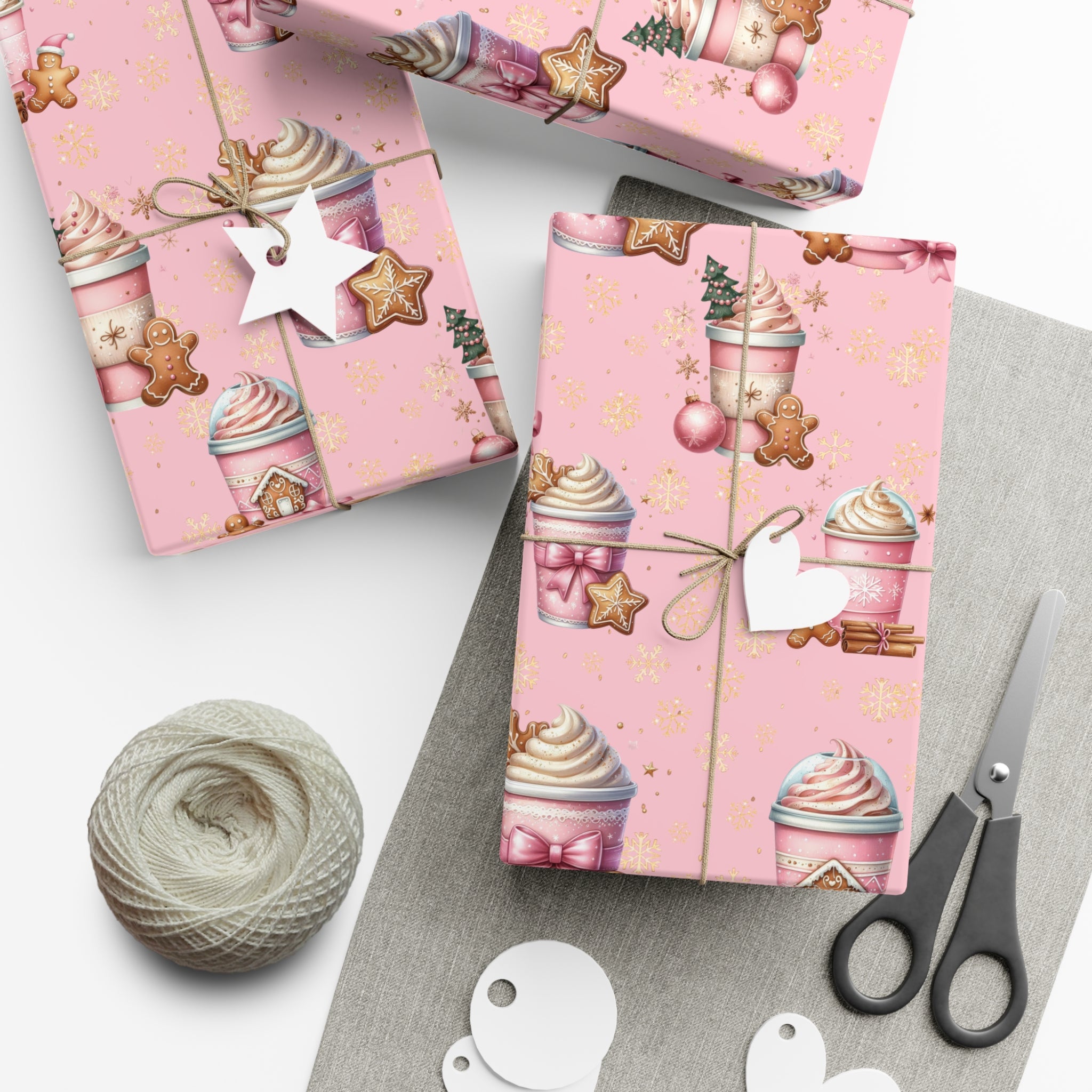 Whimsical Pink Gingerbread People with Coffee Delights Wrapping Paper Festive, Playful, and Perfect for Adding a Sweet Touch to Your Holiday Gifts Moms - MRSBYVALLE