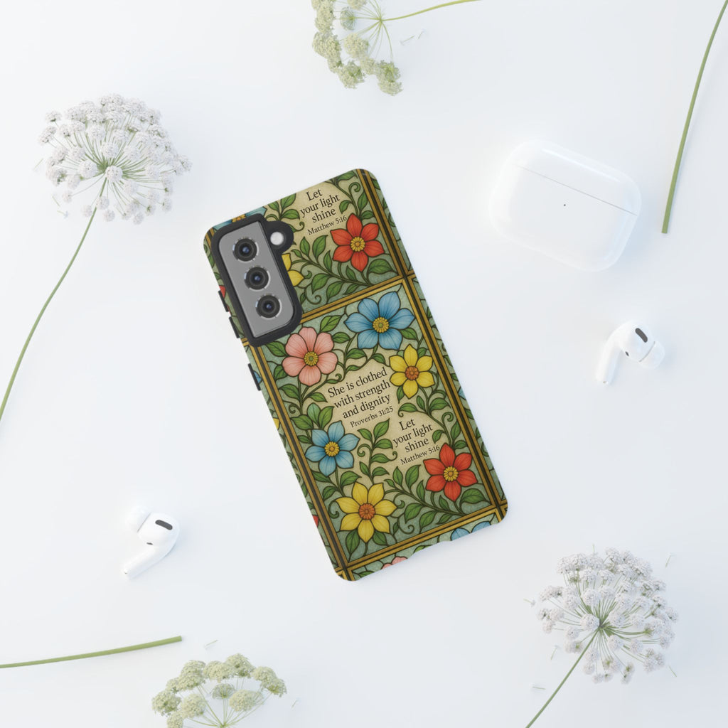 Pastel Floral Stained Glass Bible Verse Phone Case Christian Affirmation, Soft Faith Design, iPhone Samsung Google, Inspirational Gift for HerGift for Christians