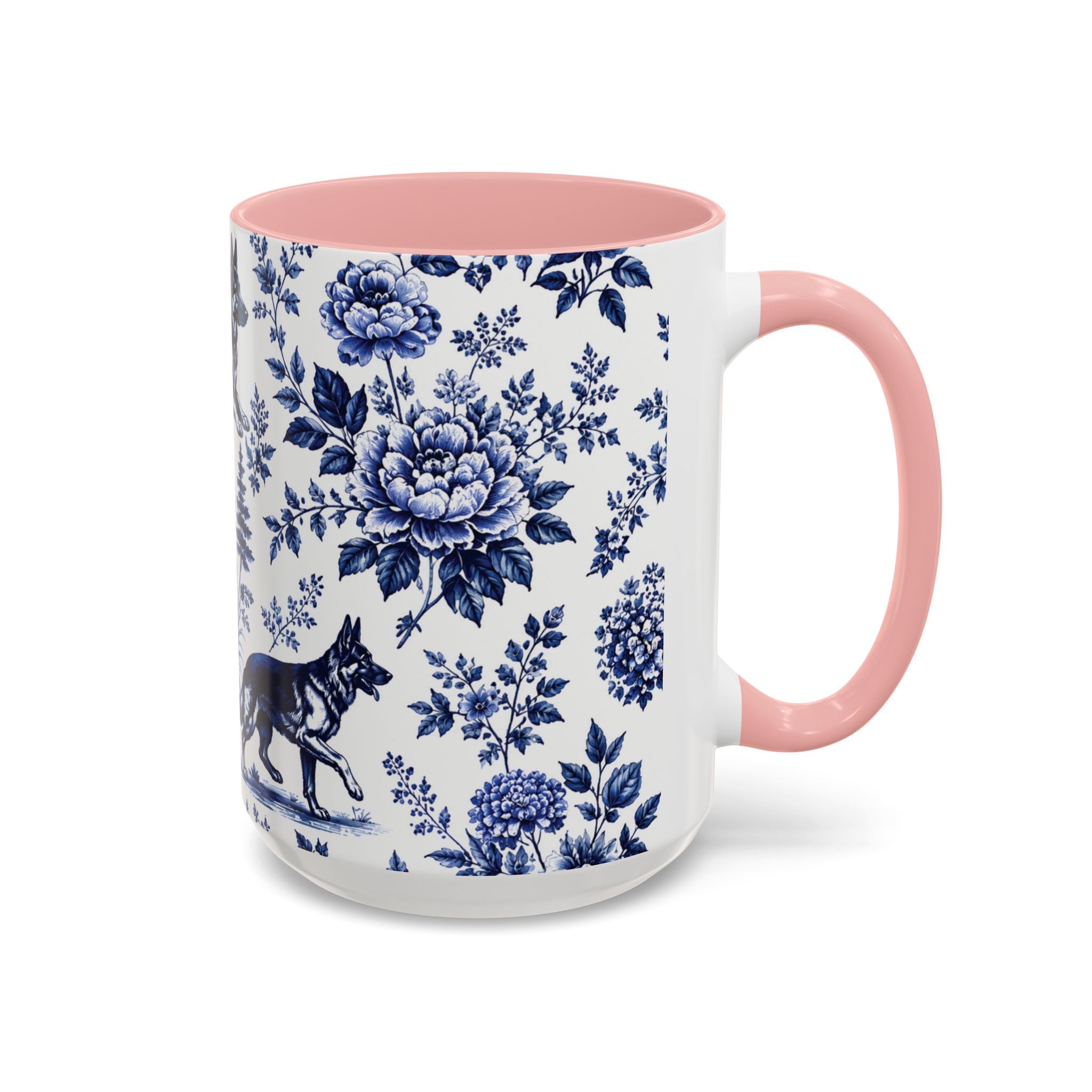 Elegant German Shepherd Floral Mug | Luxury Blue Toile Coffee Mug 11/15oz Accent Ceramic