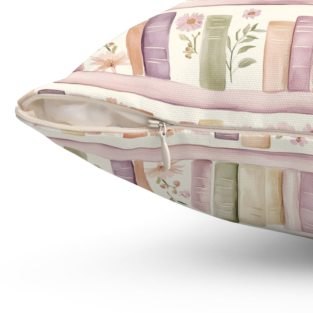 Lavender Romantic Books & Floral Square Pillow — Bedroom Decorative Throw Pillow