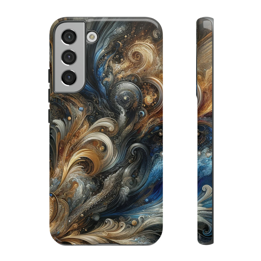 Gold and Navy Art Design Luxury Phone Tough Case Floral Elegant Durable Stylish for Modern Devices iPhone 15, Samsung iPhone Samsung Accessory Gift for Her.
