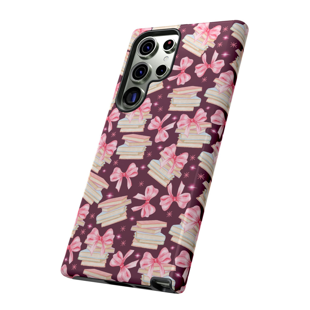 Coquette Pink Bows & Books Phone Case for iPhone 17 and Samsung, Pixel | Stylish Protective Cover Gift for Her Perfect for Floral Lover