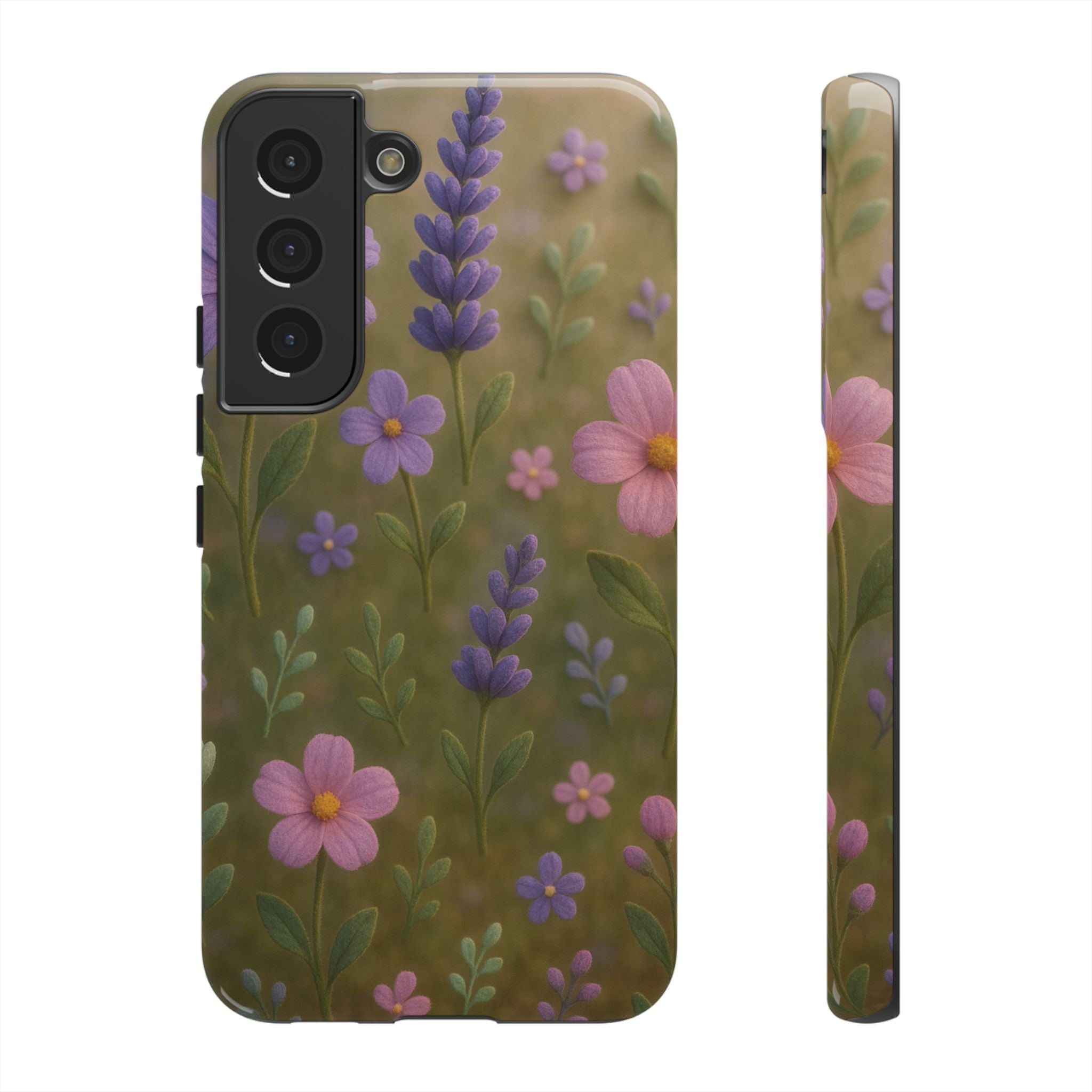 Pastel Flowers 3D Illusion Wildflower Phone Case Cute Pastel Floral Design in Lavender, Pink, Mint Green Aesthetic Protective Case for iPhone and  Android