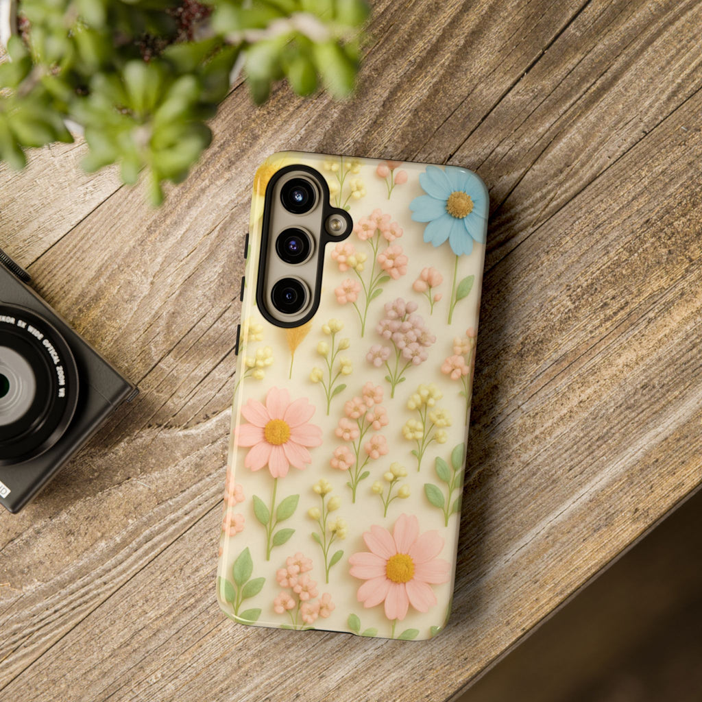 Pastel Dried Flowers Illusion Phone Case 3D Realistic Pressed Floral Design, Bright Botanical Aesthetic, Soft Nature-Inspired CoveriPhone & Galaxy
