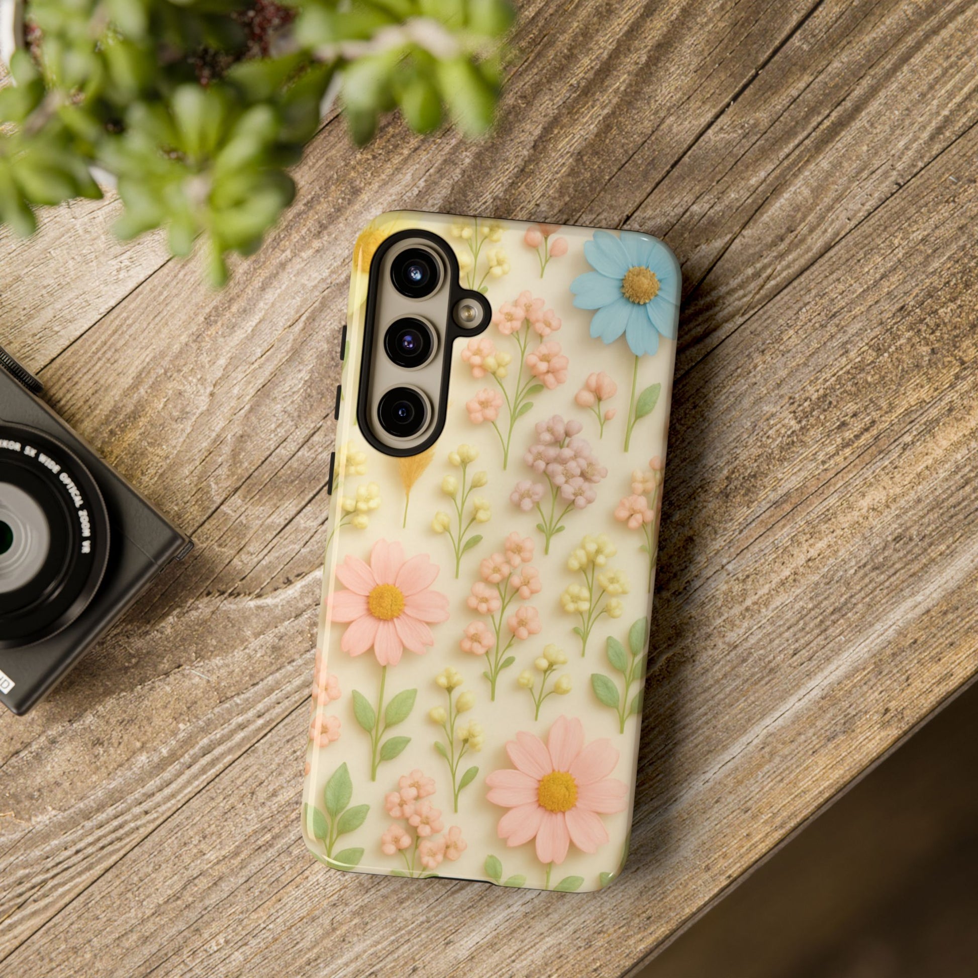Pastel Dried Flowers Illusion Phone Case 3D Realistic Pressed Floral Design, Bright Botanical Aesthetic, Soft Nature-Inspired CoveriPhone & Galaxy
