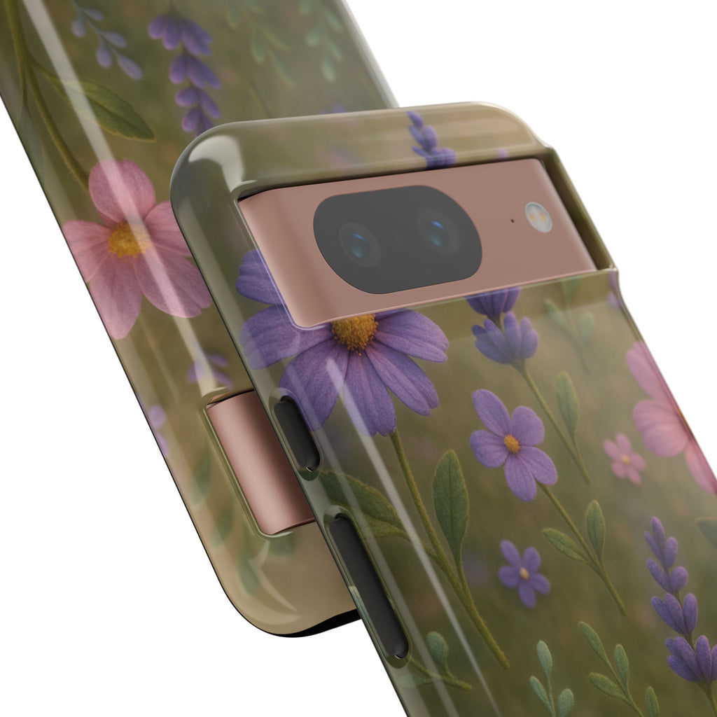 Pastel Flowers 3D Illusion Wildflower Phone Case Cute Pastel Floral Design in Lavender, Pink, Mint Green Aesthetic Protective Case for iPhone and  Android