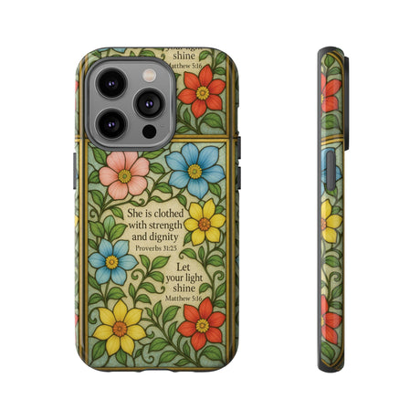 Pastel Floral Stained Glass Bible Verse Phone Case Christian Affirmation, Soft Faith Design, iPhone Samsung Google, Inspirational Gift for HerGift for Christians