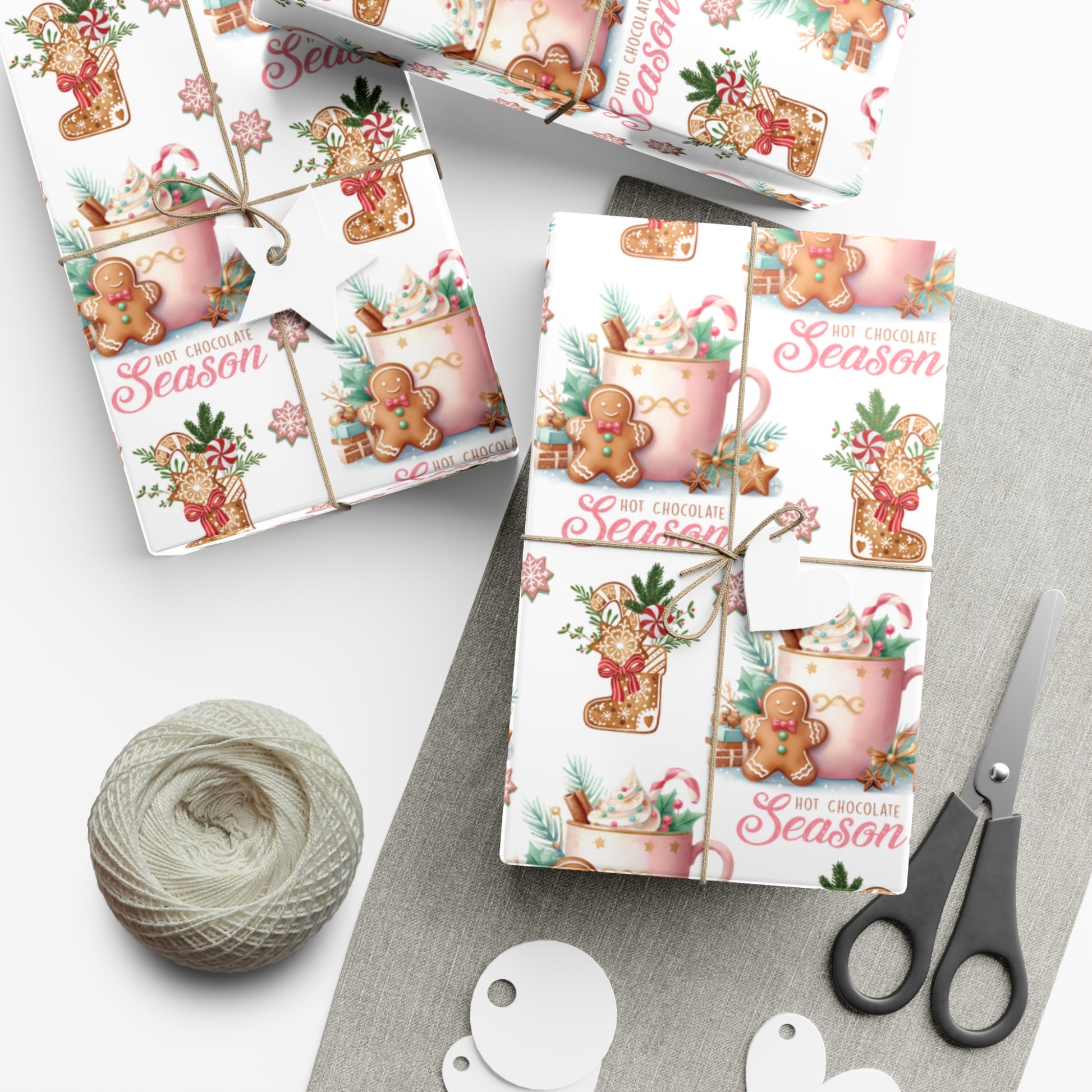 Enchanting Gingerbread with Hot Chocolate Season Pink Wrapping Paper | Festive & Cozy Holiday Gift Wrap | Perfect for Christmas Presents, Seasonal Celebrations, and Winter Wonderland Themes Christmas - MRSBYVALLE