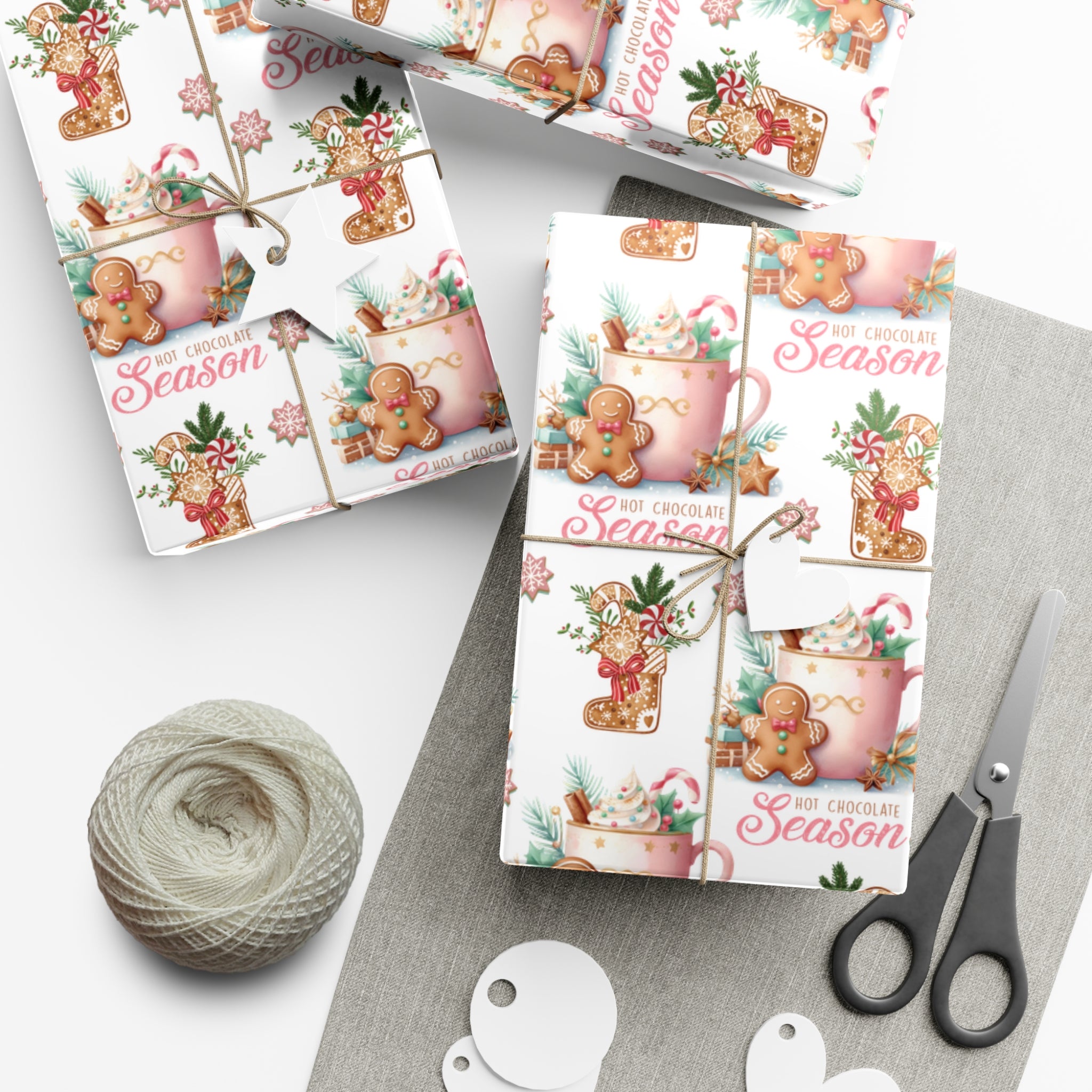 Enchanting Gingerbread with Hot Chocolate Season Pink Wrapping Paper | Festive & Cozy Holiday Gift Wrap | Perfect for Christmas Presents, Seasonal Celebrations, and Winter Wonderland Themes Christmas - MRSBYVALLE