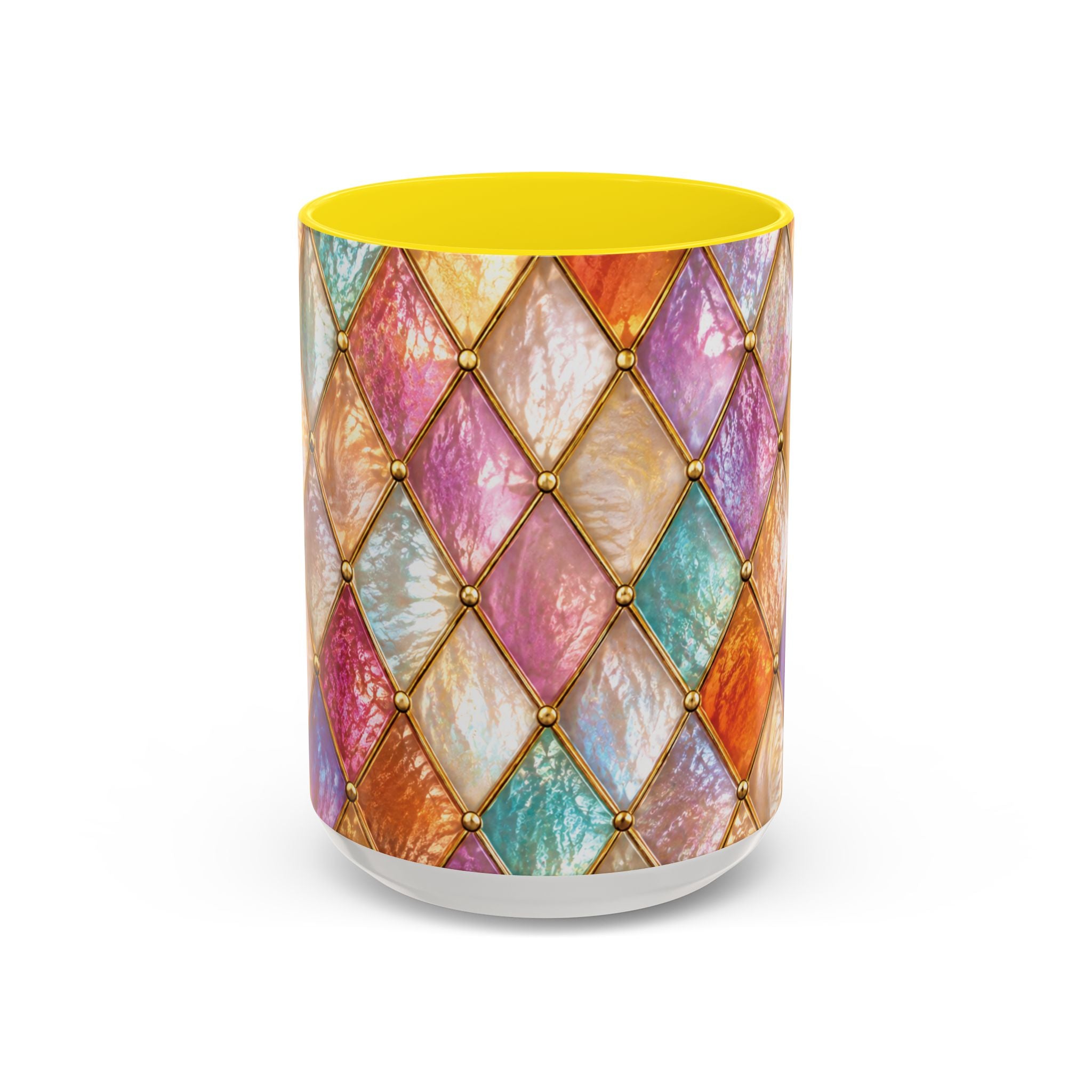 Colorful Jewel-Quilt Accent Coffee Mug — Vibrant Stained-Glass Pattern (11/15oz) Gift for her