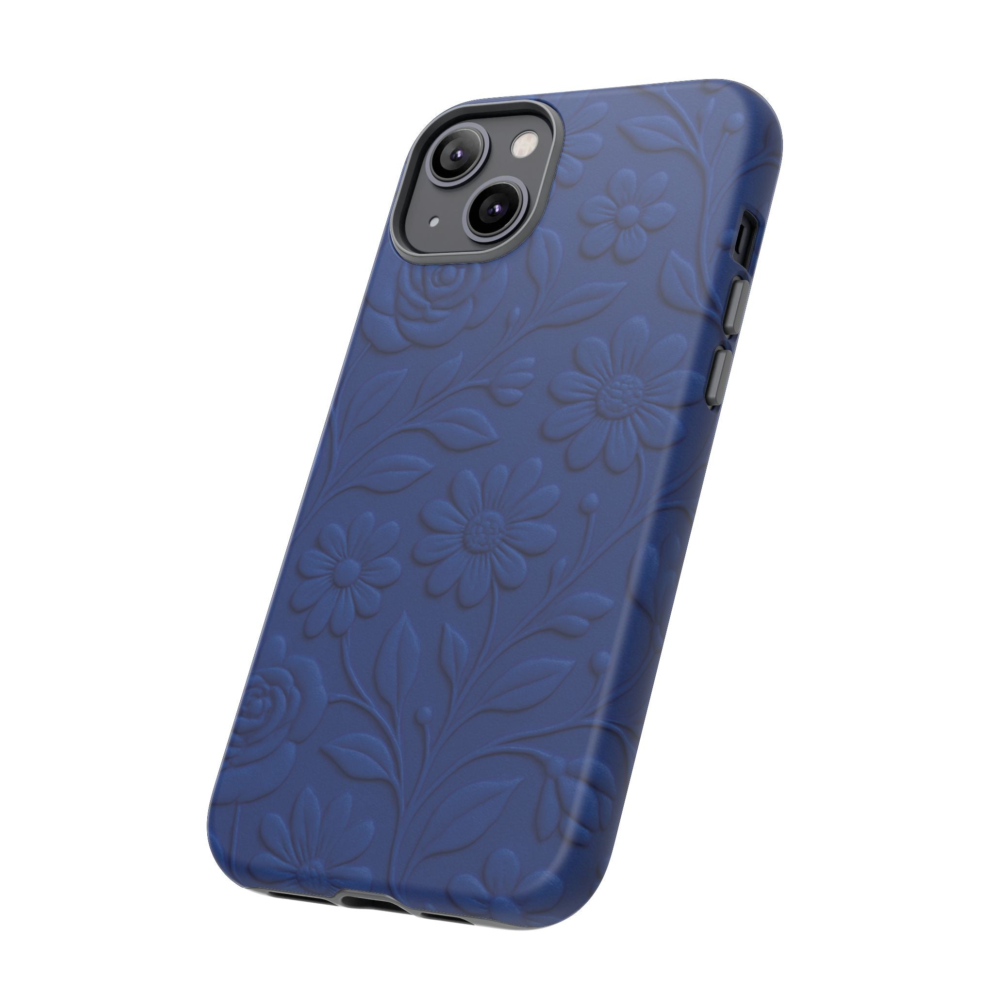 3D Illusion Floral Cobalt Blue Phone Case Elegant Raised Flower Design, Seamless Textured Look, Durable & Stylish Protection for iPhone and Android Models Fits iPhone & Samsung Models