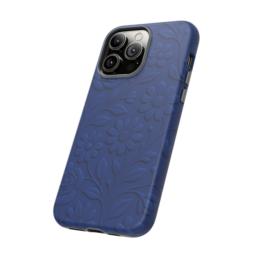 3D Illusion Floral Cobalt Blue Phone Case Elegant Raised Flower Design, Seamless Textured Look, Durable & Stylish Protection for iPhone and Android Models Fits iPhone & Samsung Models