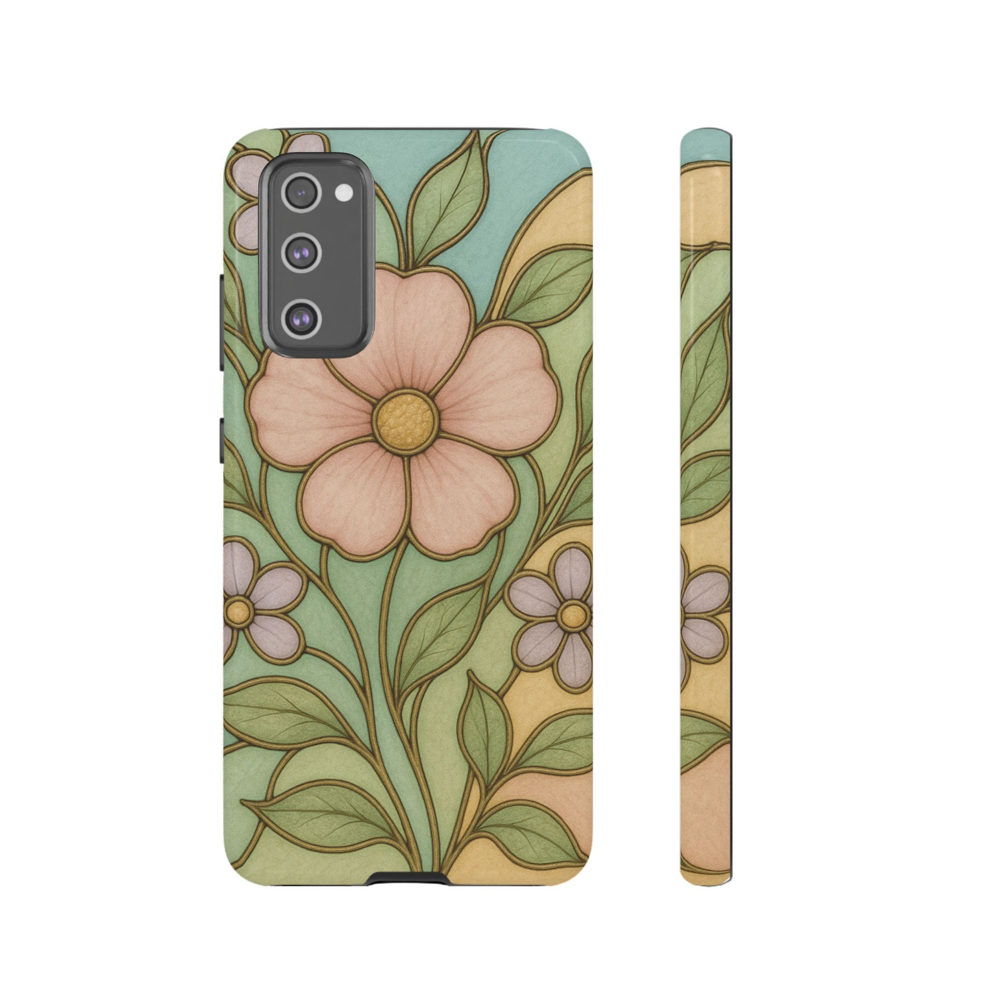 Pastel Pink, Yellow Stain Glass Illusion Floral Phone Case  Romantic Cottagecore Aesthetic, Soft Botanical Design, Protective Gift for Her, Fits iPhone & Samsung Models