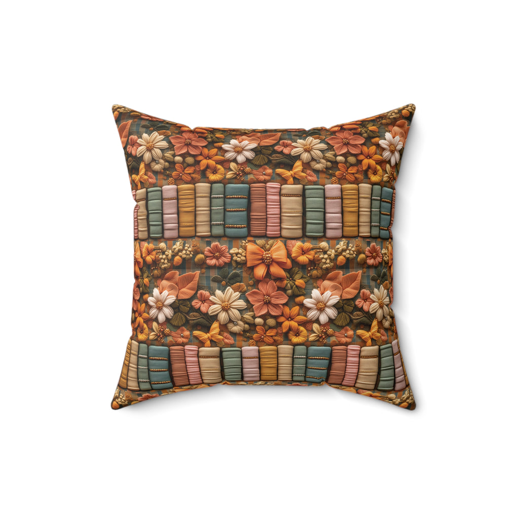Boho Fall 3D Illusion Square Pillow Books Bows Design | Cozy Autumn Decorative Accent for Home Decor | Soft, Stylish Throw Pillow for Couch, Bed, or Chair Home Decor Bridal Shower - MRSBYVALLE