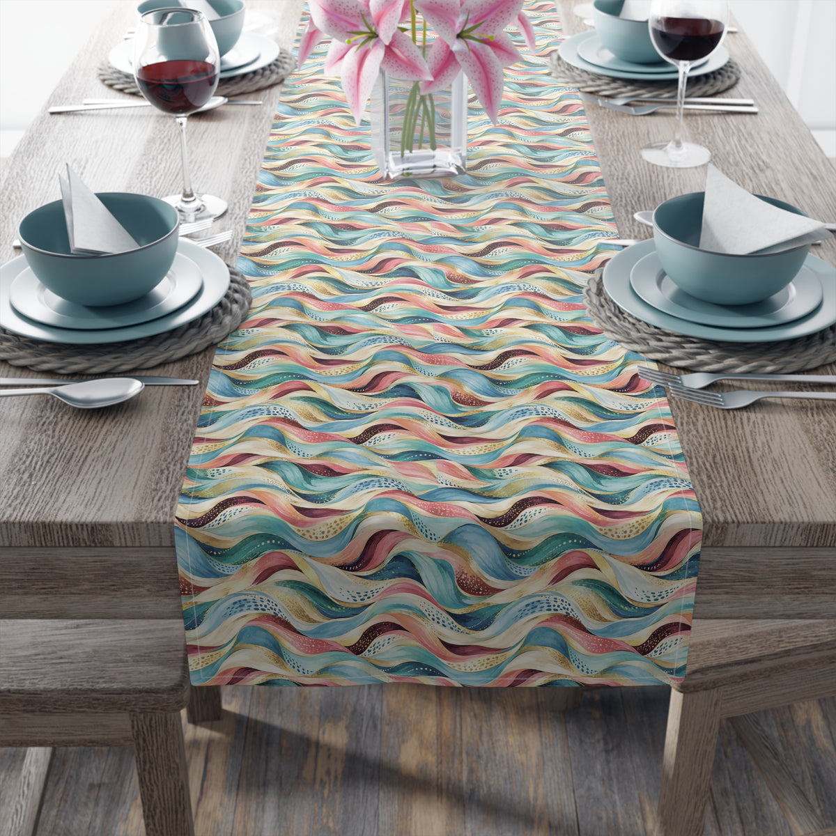 Retro Pastel Wave Table Runner