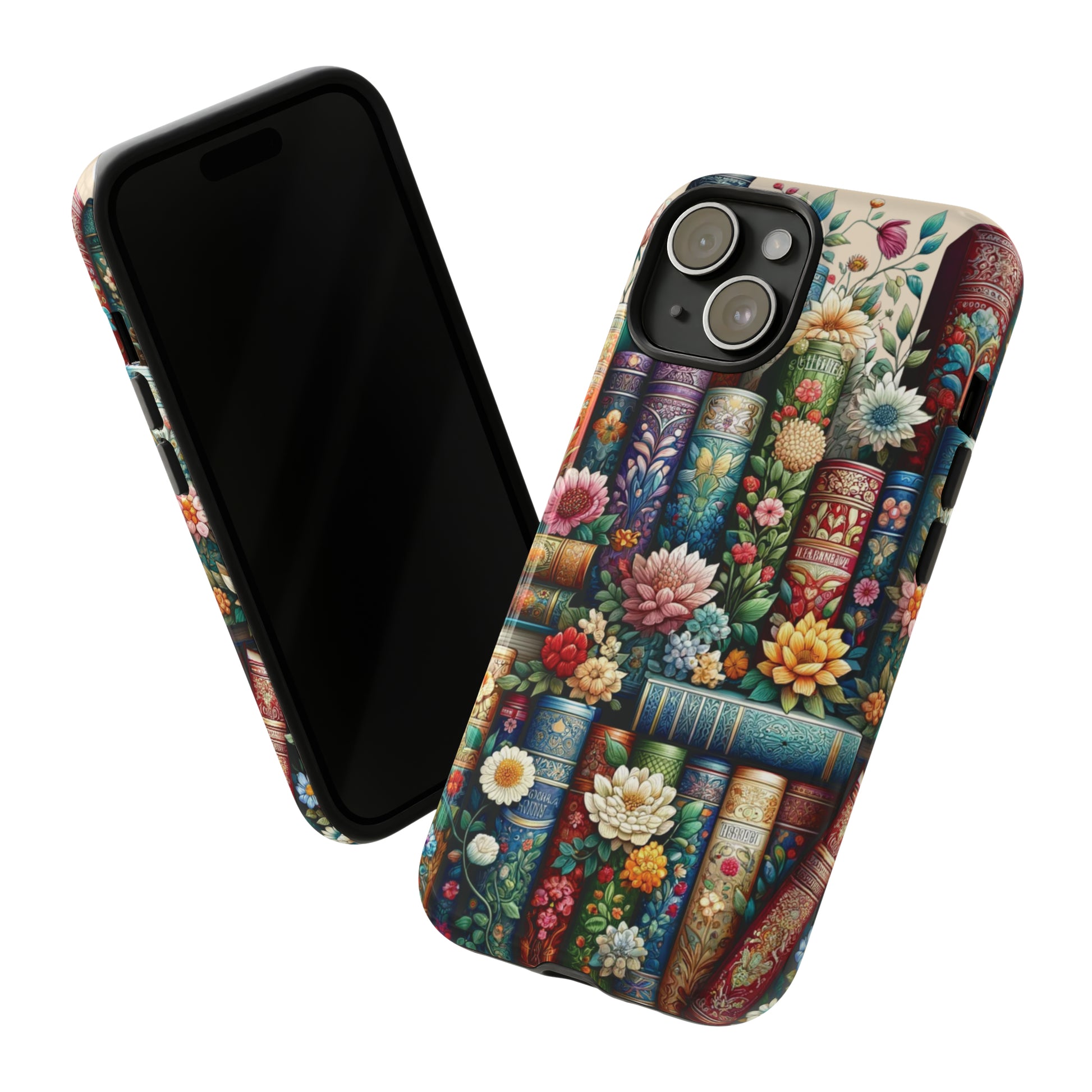 Books and Floral Boho Luxury Phone Tough Case Floral Elegant Durable Stylish for Modern Devices iPhone 15, Samsung iPhone Samsung Accessory Gift for Her.