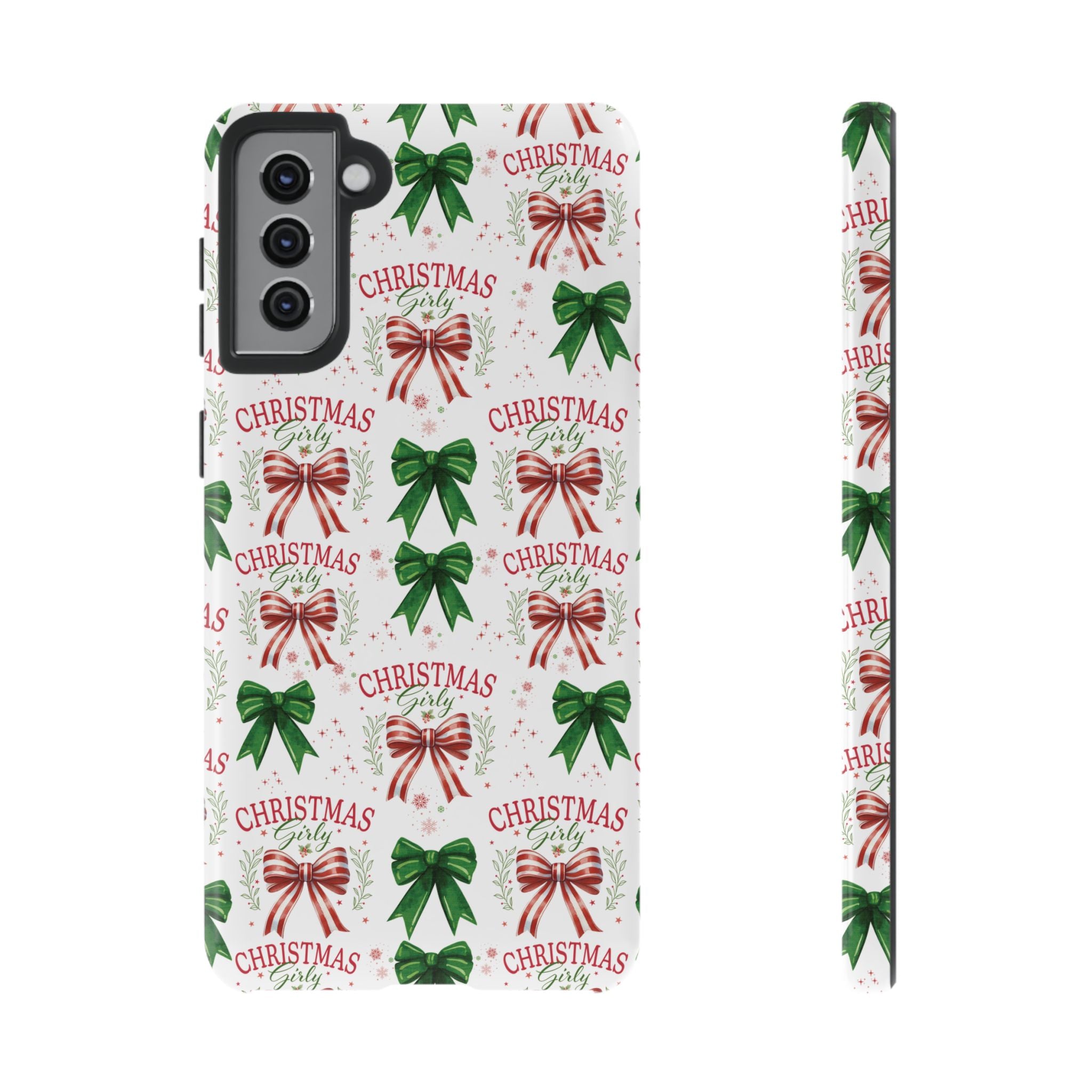 Girly Christmas Coquette Bows Pastel Phone Case for iPhone 17 16 15 23 Samsung, and Pixel | Stylish Protective Cover Gift for Her Perfect for Floral Lover
