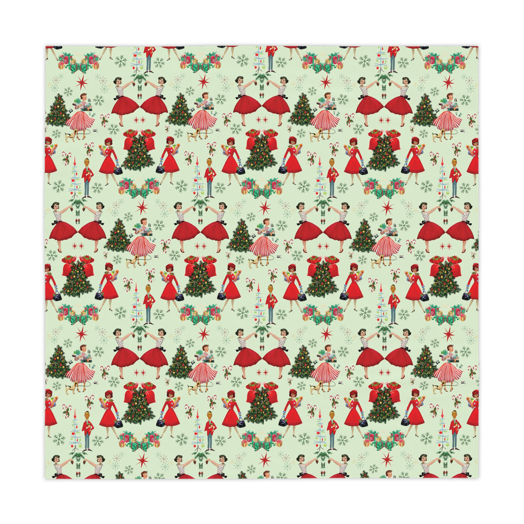 1950s Vintage Tablecloth Retro Christmas Design | One Size (55.1"x55.1") | 100% Polyester | Soft & Lightweight | Unique Holiday Table Deco Perfect Gift for Housewarming, Parties,  all Events and Occasions - MRSBYVALLE