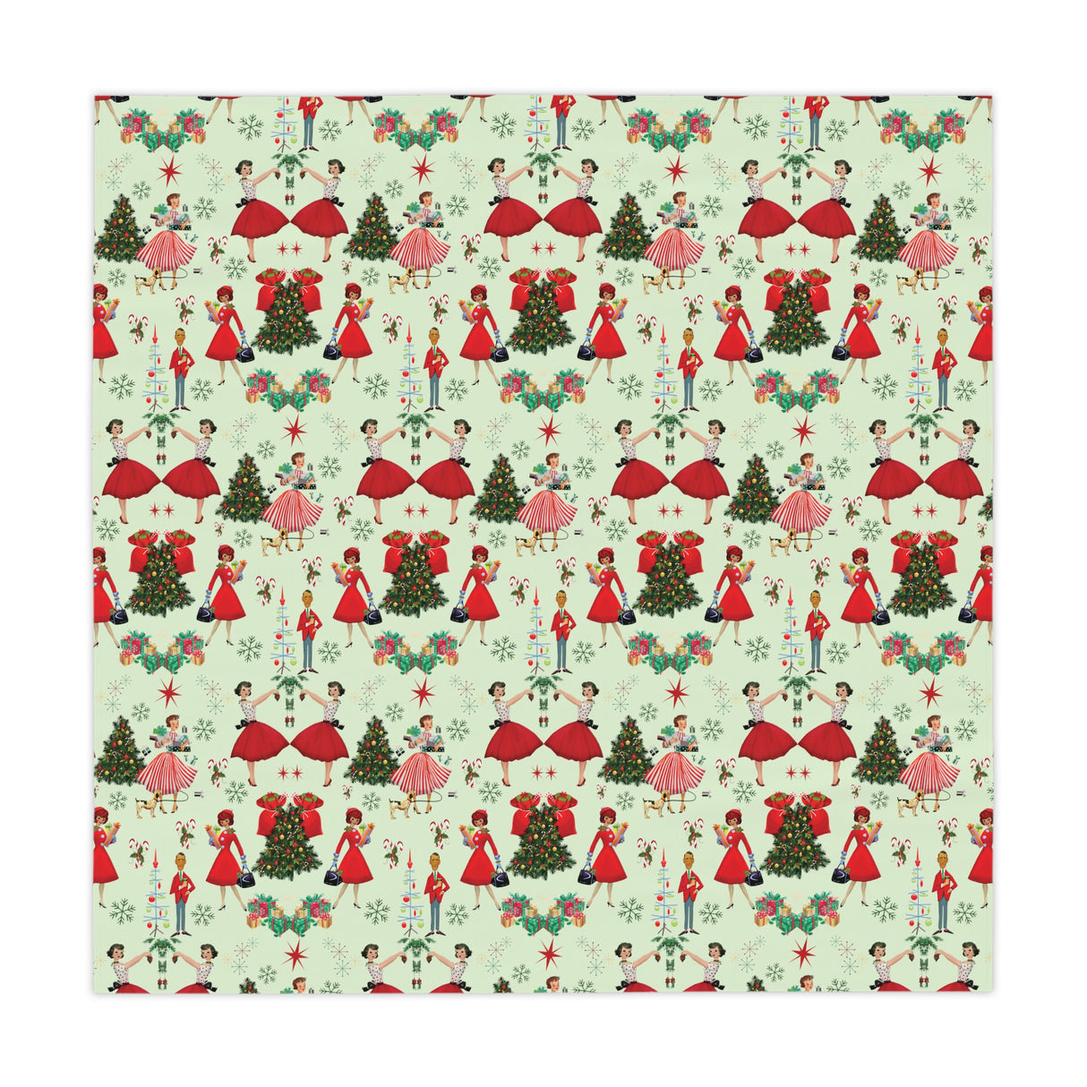 1950s Vintage Tablecloth Retro Christmas Design | One Size (55.1"x55.1") | 100% Polyester | Soft & Lightweight | Unique Holiday Table Deco Perfect Gift for Housewarming, Parties,  all Events and Occasions - MRSBYVALLE